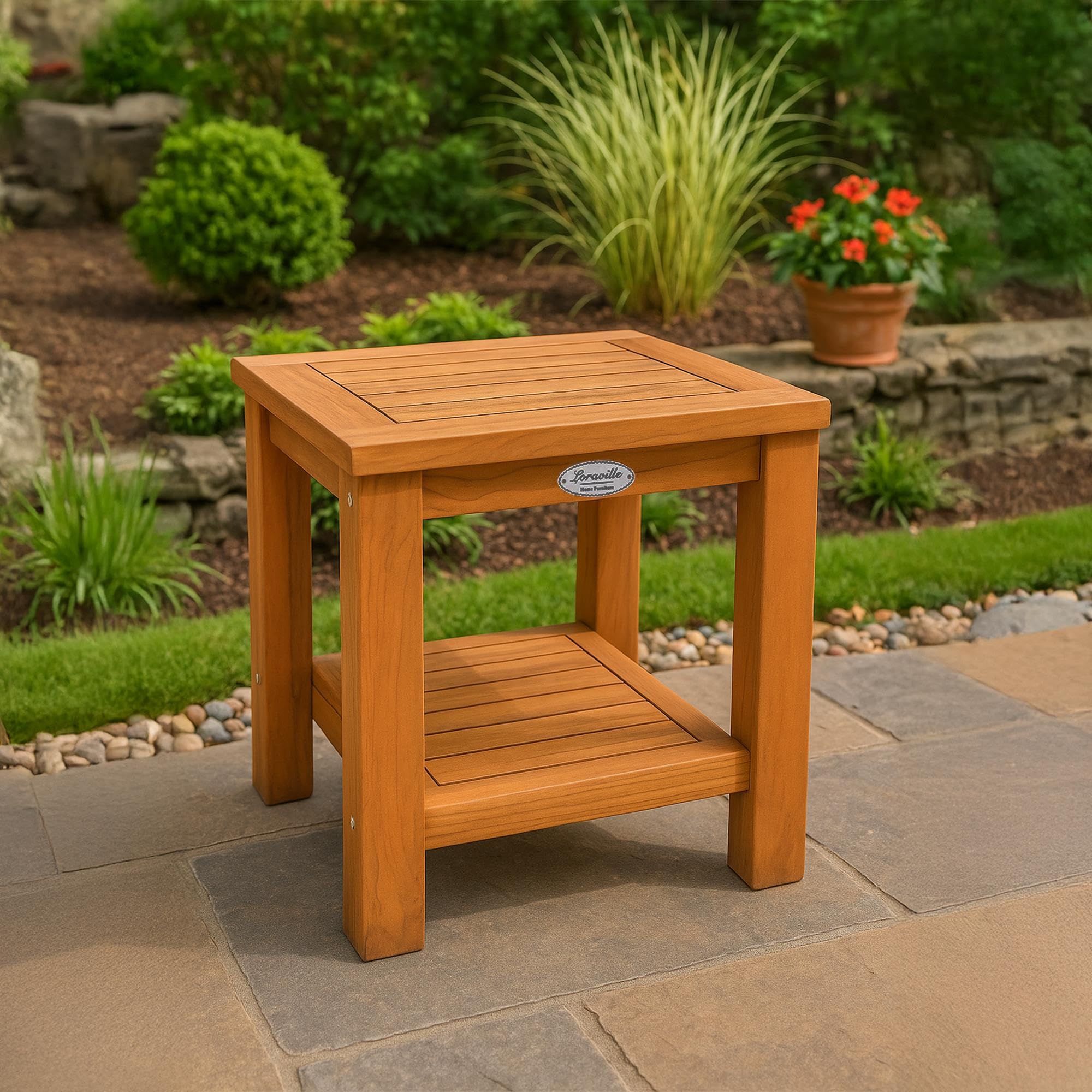CLP Tavolino da Esterno Keaton in Teak, Tavolo da Giardino Resistente alle intemperie con Due Ripiani, Tavolo in Teak per Giardino, Colore:Teak