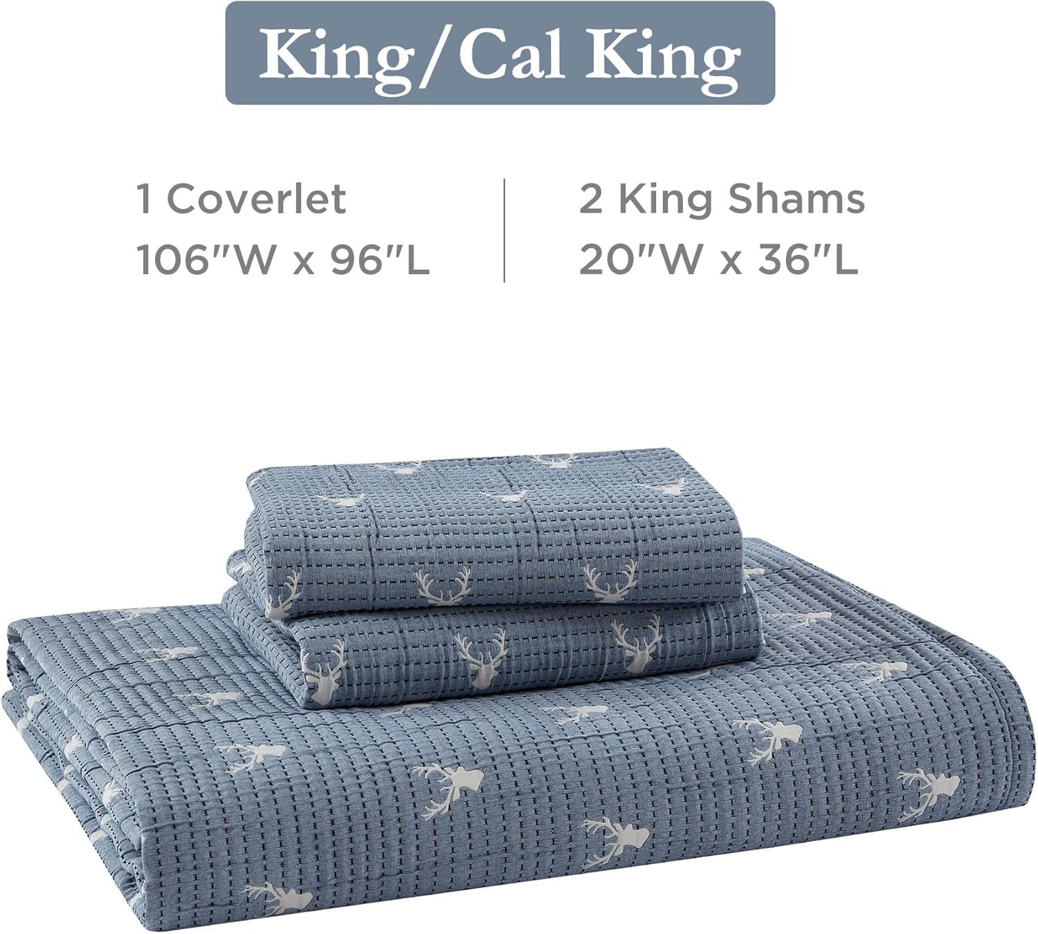 Woolrich Coverlet Set Rustic Lodge Design, 3 Piece Set All Season, Lightweight Reversible Farmhouse Bedspread Bedding, Shams, King/Cal King, Blue - Image 6