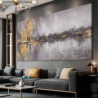 - Abstract Wall Art Framed Canvas Wall Decor Gold Grey Pictures Vintage Prints Artwork for Living Room Dinning Room 29"x58"