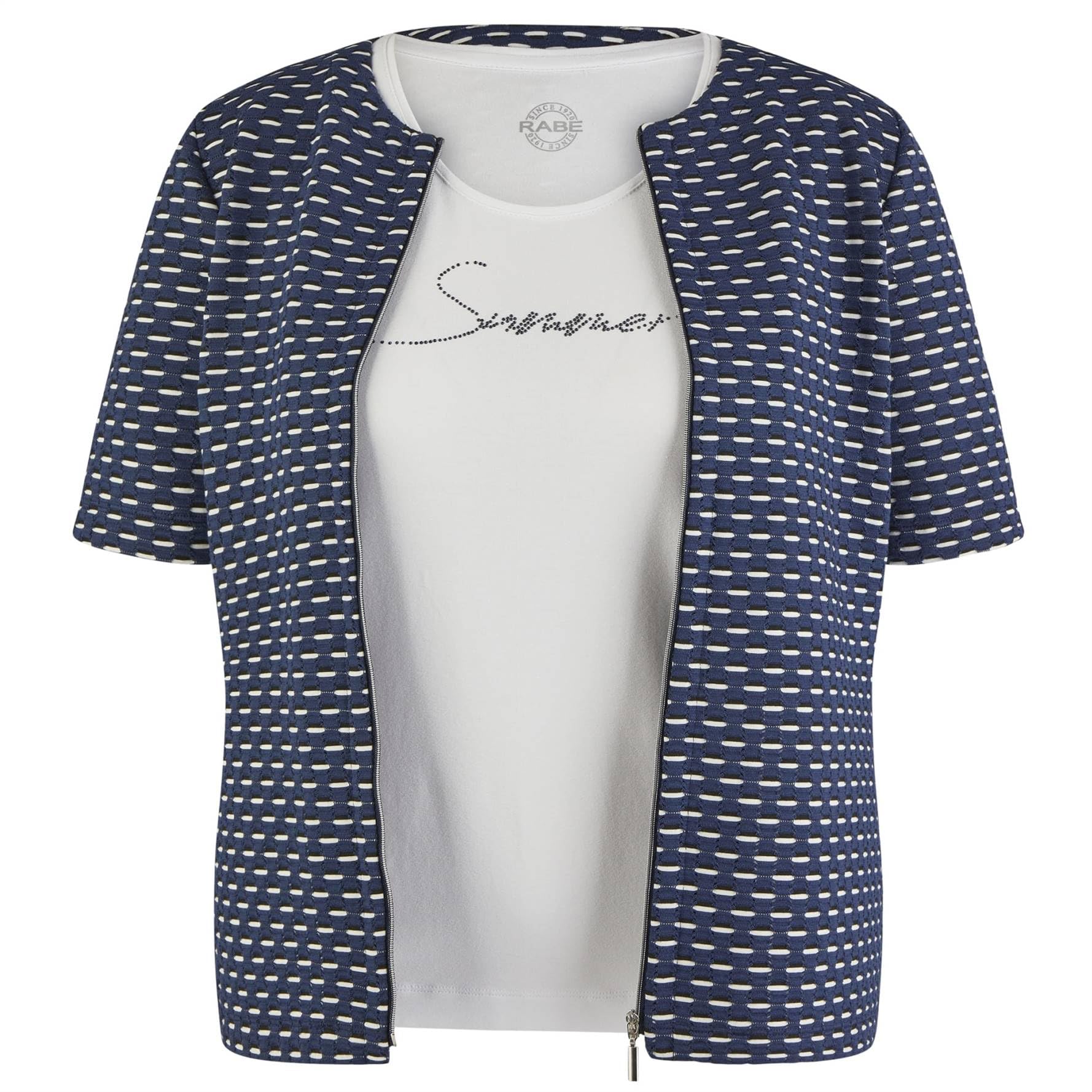 Rabe Damen Twin-Set Kurzarm, gemustert pazifik blau/weiss - 46