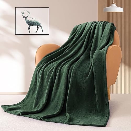 Miniatura 6 de BEAUTEX Manta de vellón para sofá, sillón o cama manta de franela supersuave, ligera, mullida y afelpada, para todas las estaciones (color verde