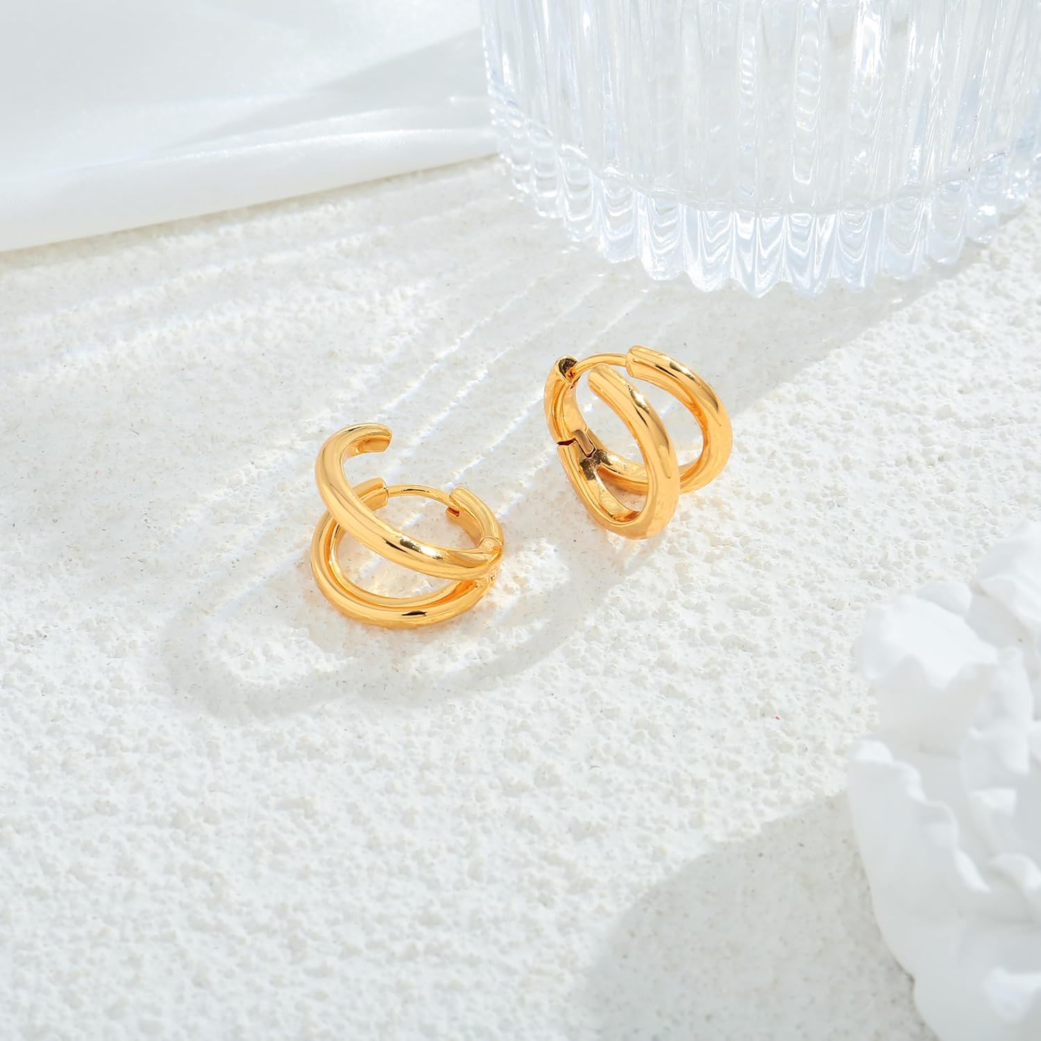 Gold Huggie Earrings For Women Trendy Gold Double Hoop Earrings Chunky Earring Unique Huggie Jewelry Earring Gift - Image 5