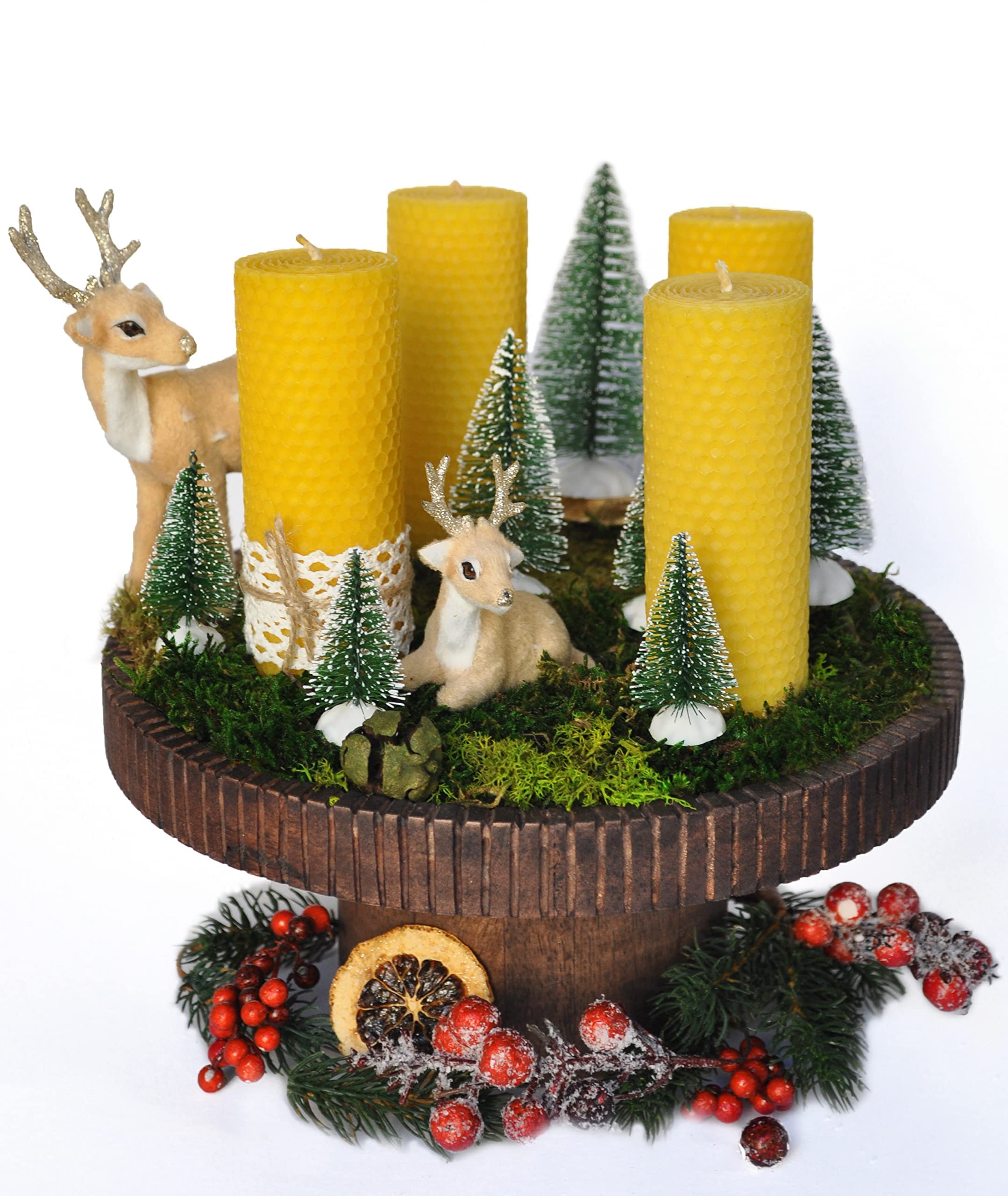 Xanty Velas de cera de abejas (13 cm x 5 cm), 4 velas doradas grandes de 100% cera de abeja, velas de panal, velas de pilar, 10 horas de combustión, velas de Adviento doradas y amarillas