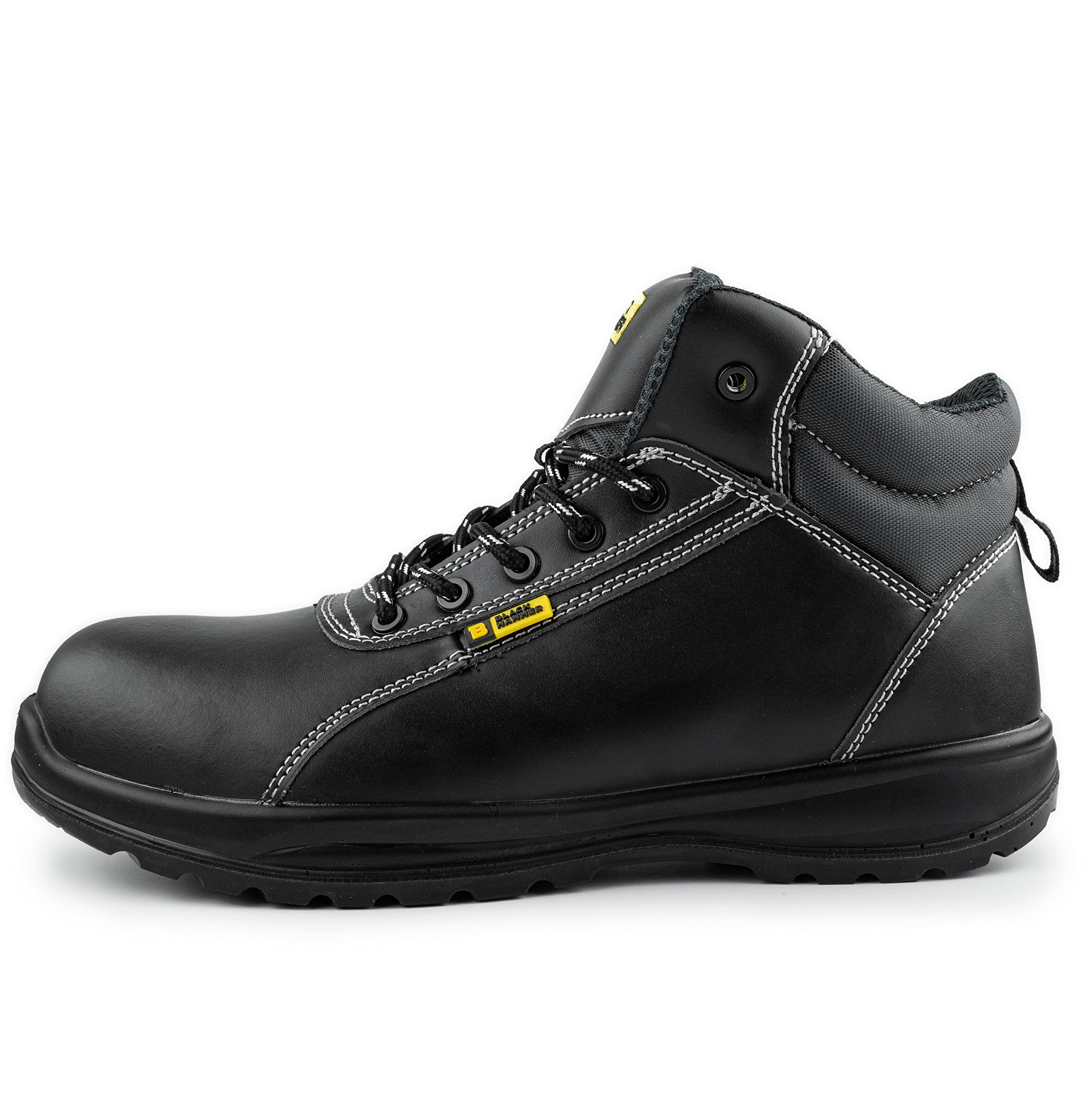 Męskie Skórzane Buty Ochronne S3 SRC Kompozytowe Noski Kevlarowe Niemetalowe Bez Metalu Lekkie Buty Robocze Za Kostkę Do Wspinaczki Black Hammer 1500 Czarne