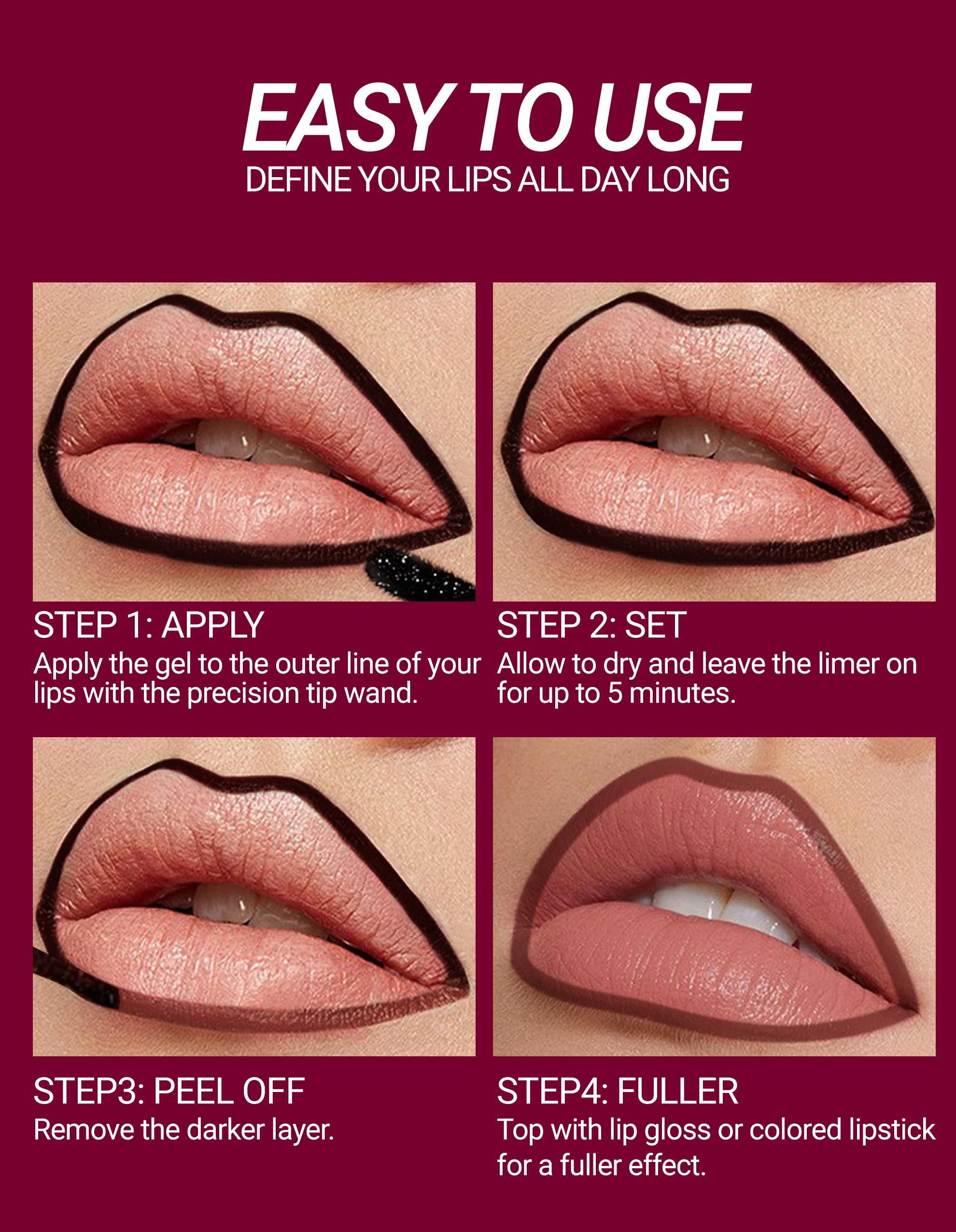 Erinde 3 Colors Peel Off Lip Liner Stain, Long Lasting Waterproof Lip Tattoo - Image 4