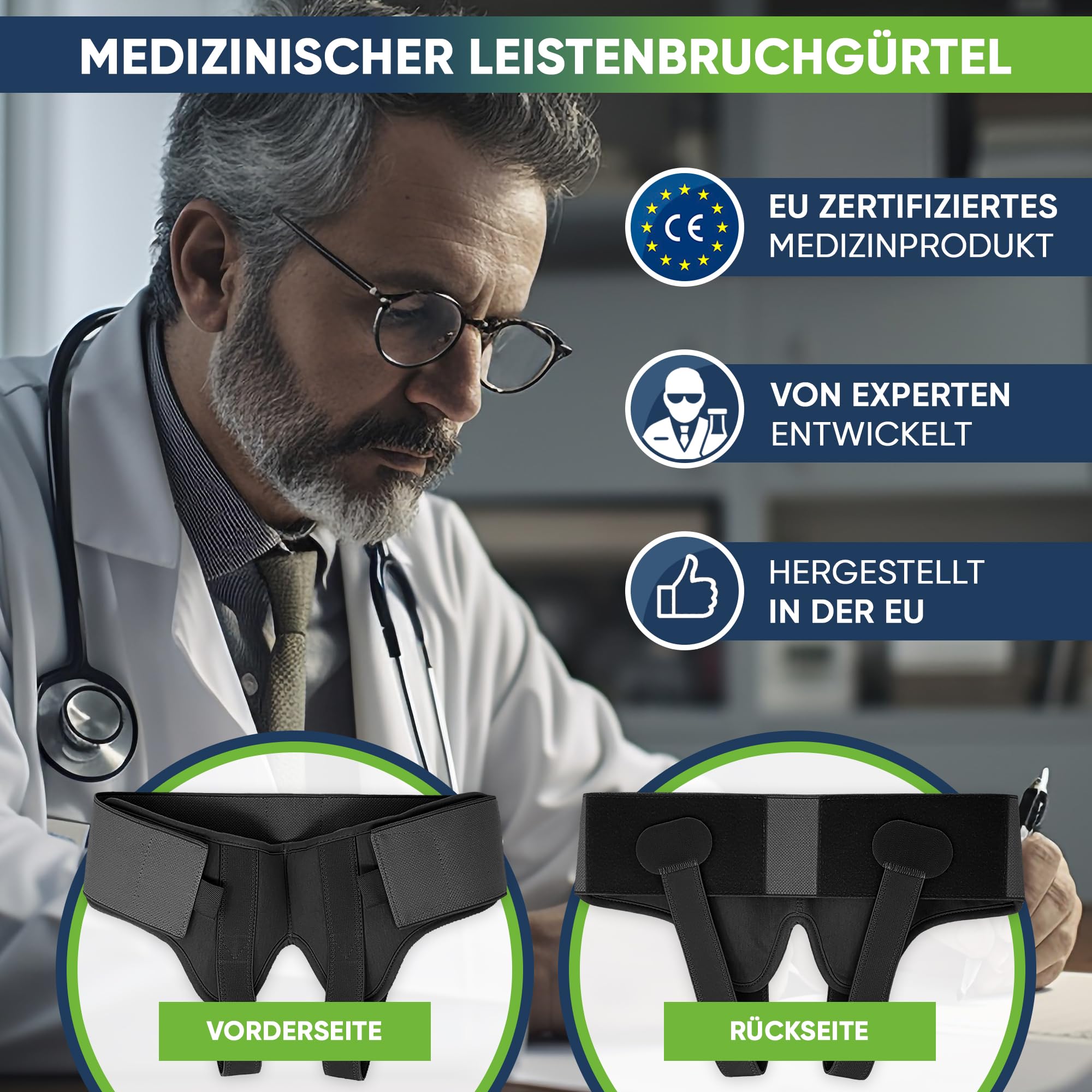 aHeal Leistenbruch Herren Medizinischer Stützgürtel - Leistenbruchgürtel für Männer, Weiches Elastisches Bruchband Leistenbruch, Schmerzlinderung Leistenbruch Gürtel & Herniengürtel - Größe 3 Schwarz
