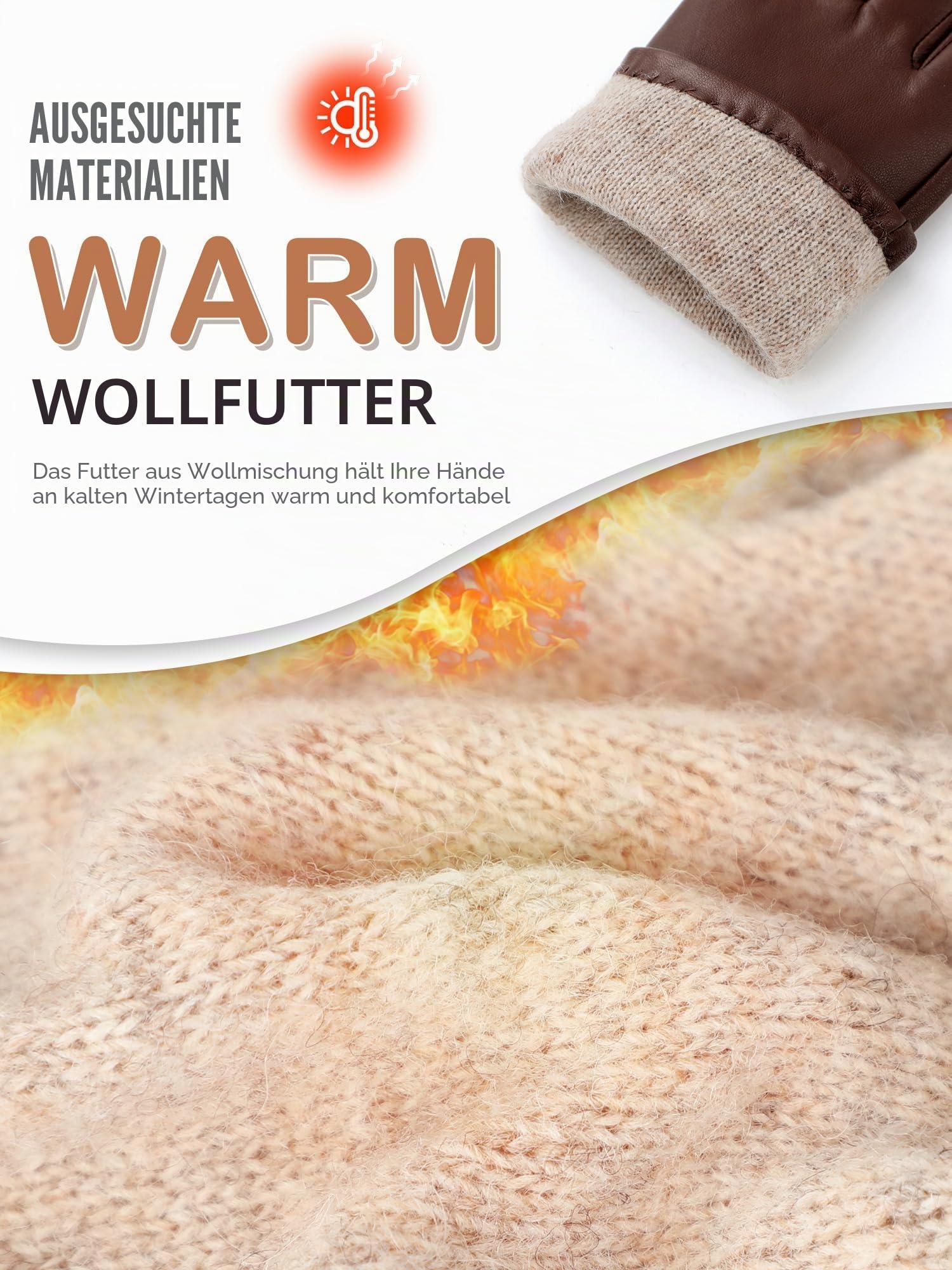GSG SINCE 1998 Lederhandschuhe Damen aus chromfreiem Lammfell, Gefüttert mit Wolle/Kunstfell, Thermo Handschuhe mit Touchscreen W13150