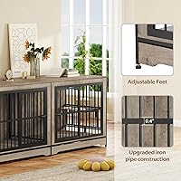 Vista 6 de Rovibek 78 jaulas dobles para perros para 2 perros grandes de interior, muebles de madera con cuenco para perros, muebles para perreras, soporte