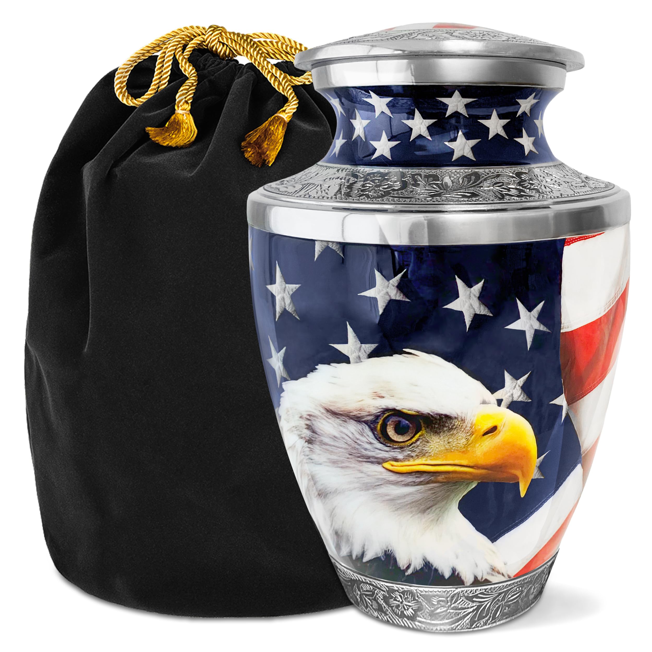 Everlight Memorials American Eagle Urn for Ashes Adult Male – Large Patriotic Cremation Urns for Human Ashes Adult Man & Women – Memorial Funeral Urn for Home Display, or Burial