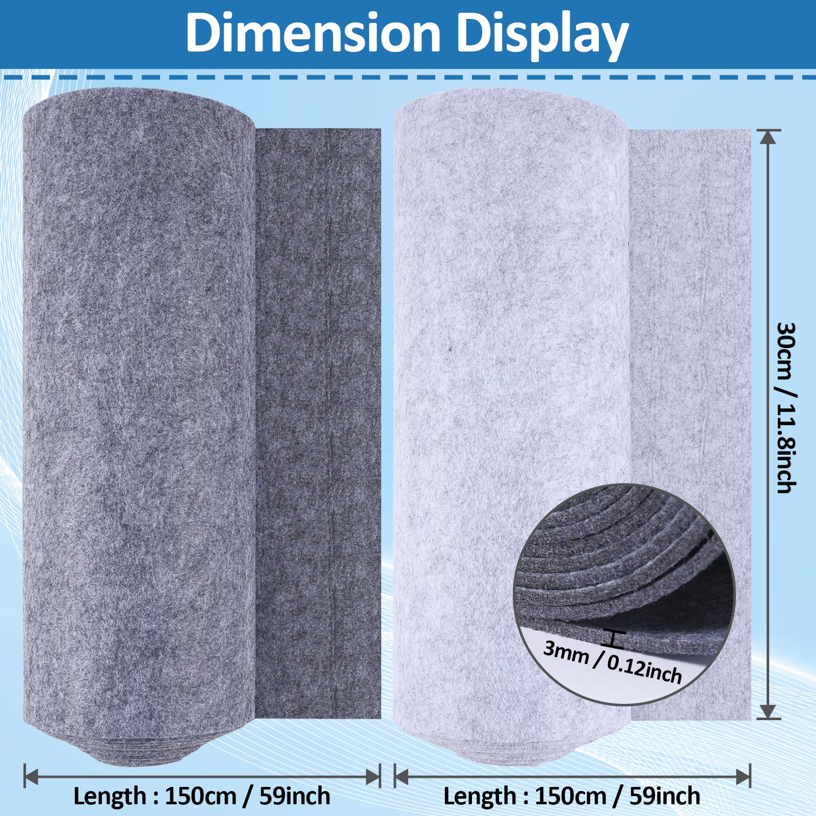 Mbsomnus Filz Meterware 30 cm×300 cm×3 mm Filzstoff Meterware Hellgrau Filzmatte Polyester Filzrolle 3 mm Dick Filzmatten zum Zuschneiden für DIY Filzunterlage Taschenfilz Patchwork Nähen Stickfilz Mbsomnus Filz Meterware 30 cm×300 cm×3 mm Filzstoff Meterware Hellgrau Filzmatte Polyester Filzrolle 3 mm Dick Filzmatten zum Zuschneiden für DIY Filzunterlage Taschenfilz Patchwork Nähen Stickfilz