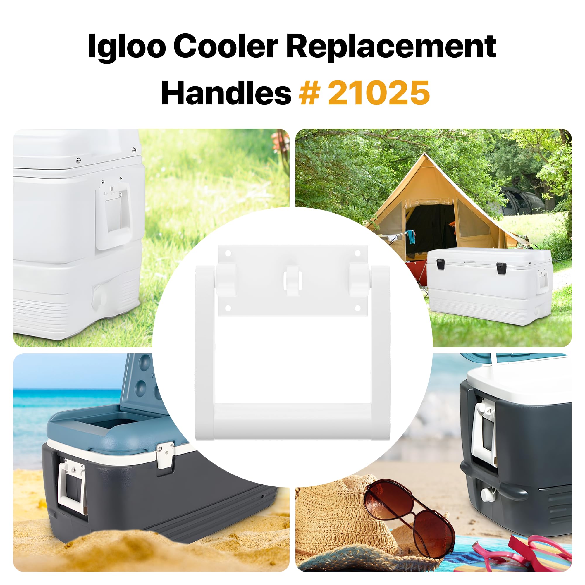 Mangos de repuesto de plástico blanco, compatible con mango de enfriador Igloo de 90 a 100 cuartos de galón, kit de manijas de repuesto para enfriador 5