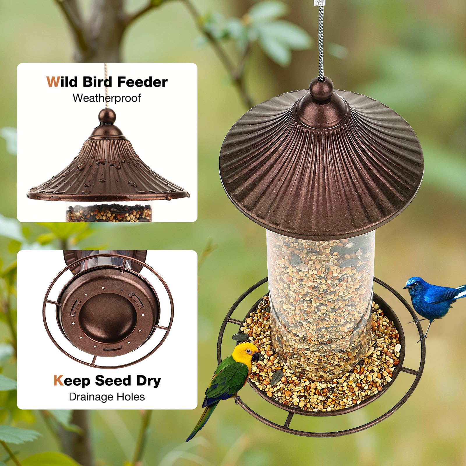 Mangiatoia per Uccellini - Selvatici da appendere, 0,36 kg Uccelli Mangiatoia al Balcone Resistente Alle Intemperie, Appeso Impermeabile per esterni/giardino, semi di girasole
