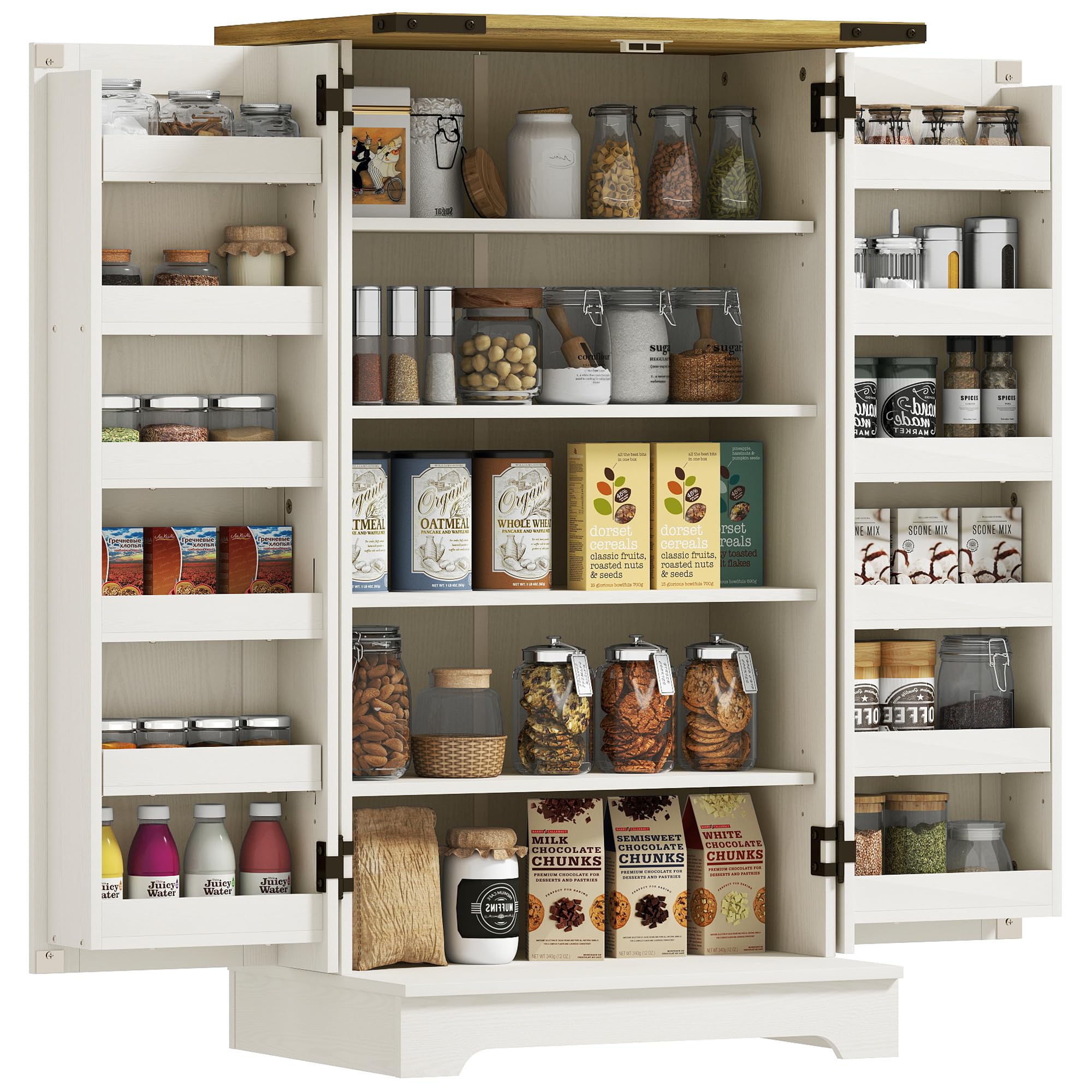 HOMCOM Armadio dispensa cucina armadio da cucina con 2 ante e 16 ripiani dispensa rustica con ripiano regolabile per sala da pranzo soggiorno 60x40x104 cm crema