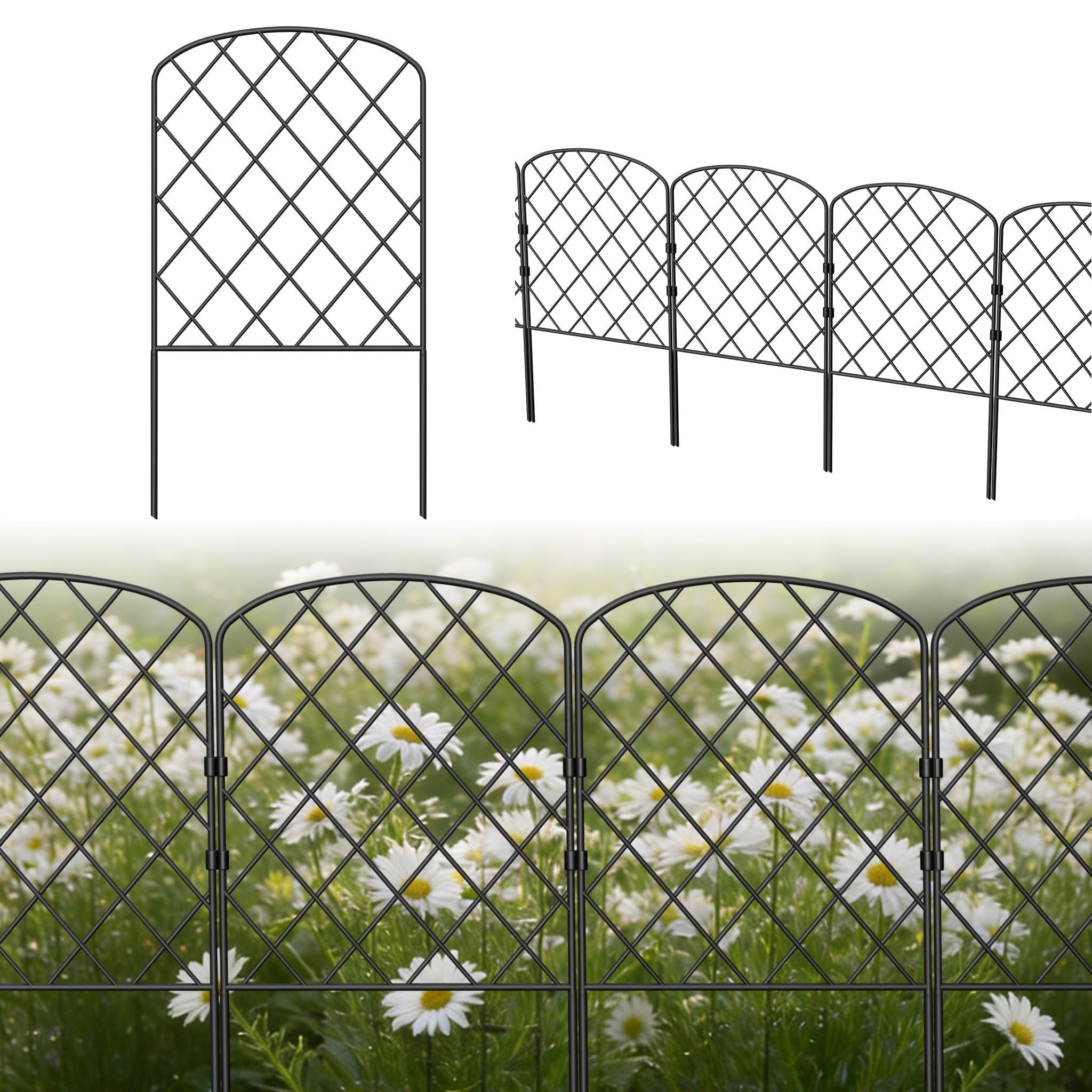 ACXIN 25er Steckzaun aus Metall, Dekorativer Gartenzaun 8m mit Erdnägel Kunststoff-Verbinden, Zaun für Hunde Weidezaun oder Tierbarriere, Teichzaun Beetzaun für Garten und Blumenbeet(Typ A)