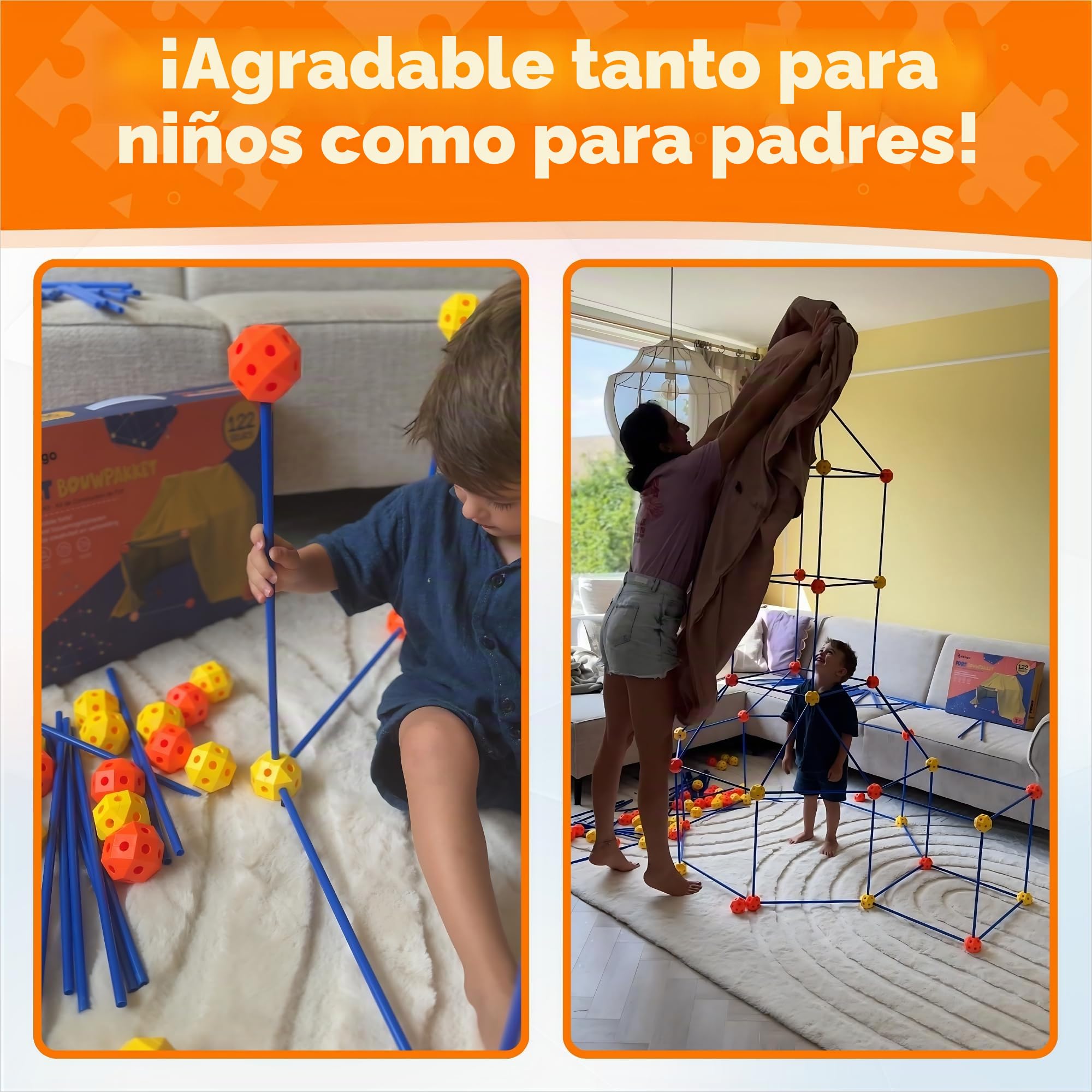 Kit de construcción fuerte XL - 122 piezas - con bolsa de almacenamiento y libro electrónico - juguete de construcción - tienda de juegos - juguete educativo STEM - construir una cabaña