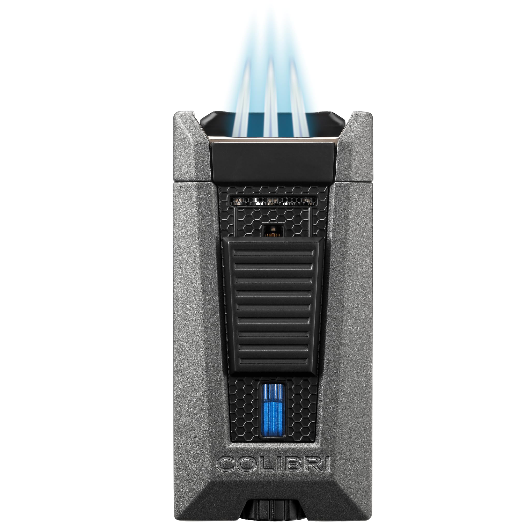 Colibri Stealth Triple Jet Refillable Butane Torch Lighter Windproof with Blue Fuel Window and Adjustable Flame Charcoal Black