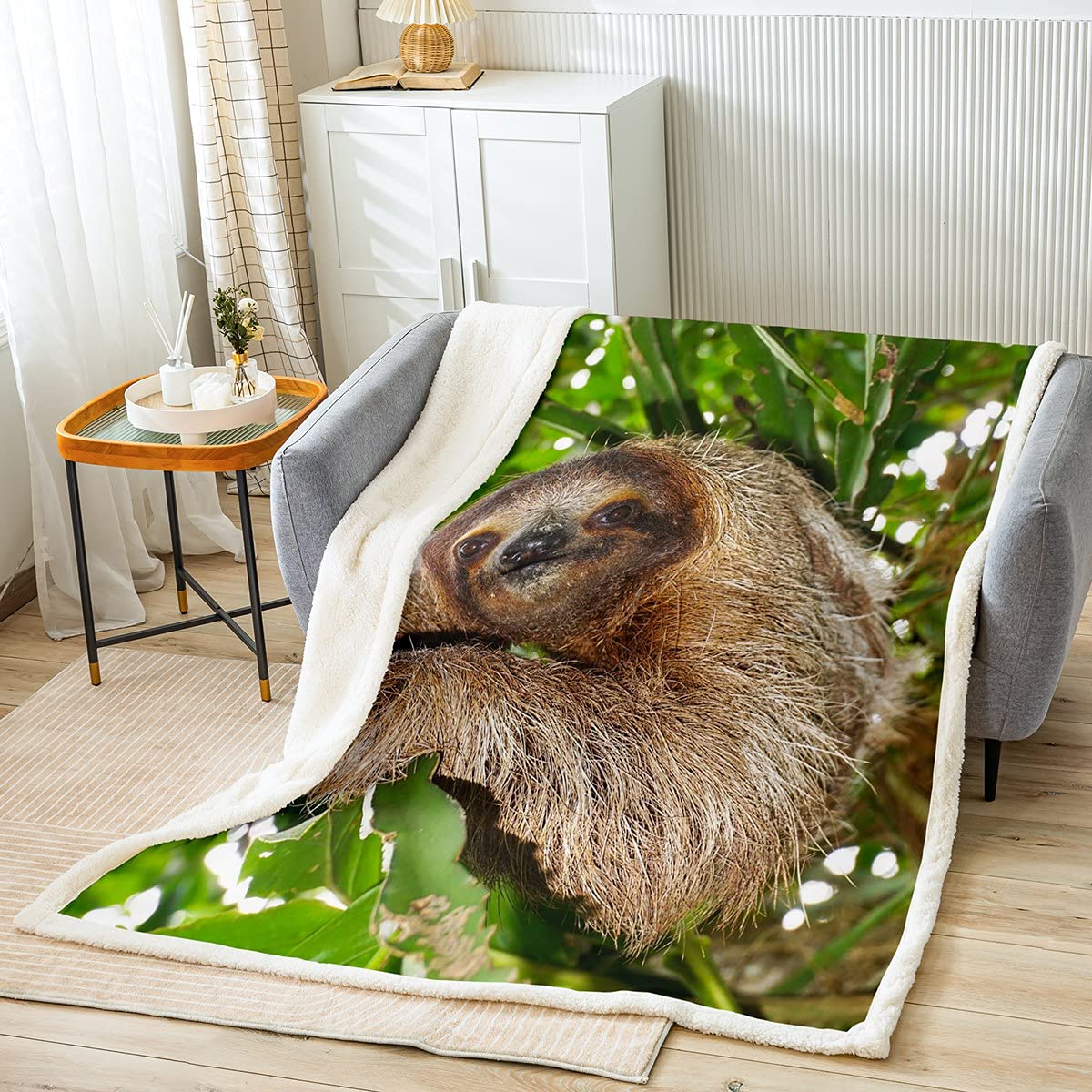Manta de felpa perezosa de forro polar de animal manta linda perezosa Sherpa manta para cama, sofá, niños, regalos divertidos para cama, sofá, personas perezosas, manta cálida y difusa, King 87 x 94