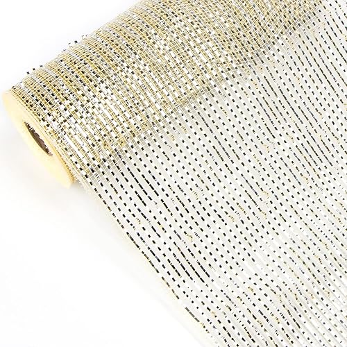 Miniatura 2 de Ribbli Cinta de malla metálica de lujo color dorado crema de 10 pulgadas x 30 pies (10 yardas), color crema con lámina ancha dorada y plateada de