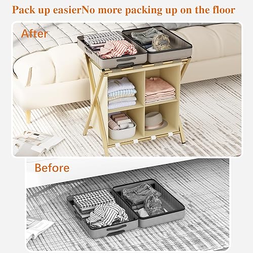 Miniatura 7 de aboxoo Portaequipajes con almacenamiento, soportes plegables para maleta para habitación de invitados, soporta hasta 120 libras, soportes para