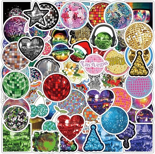Miniatura 7 de Paquete de 130 calcomanías de bola de disco, calcomanías de vinilo impermeables y estéticas para botellas de agua, laptop, teléfono, álbumes de