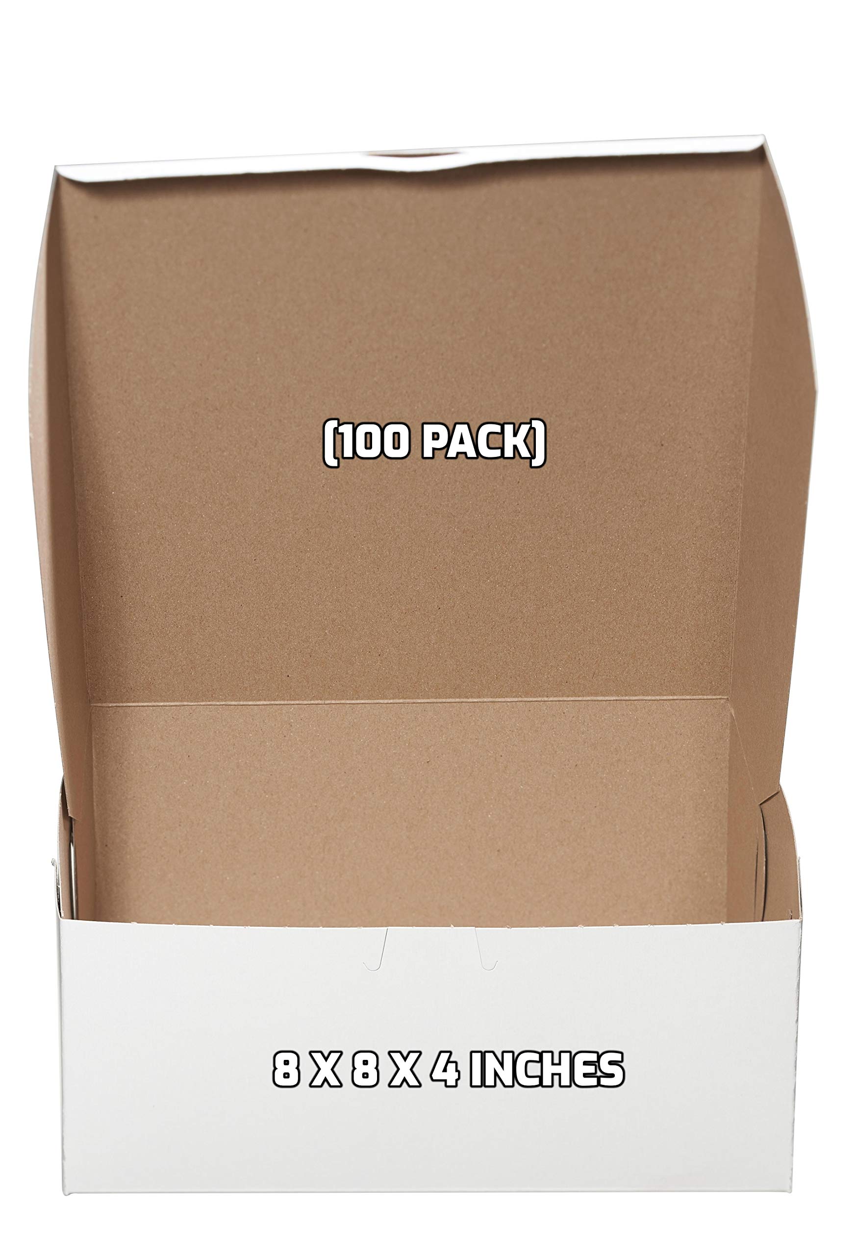 [100 Pack] White Bakery Pastry Boxes - 8 x 8 x 4 Inches - White Kraft Paperboard for Home or Retail 
