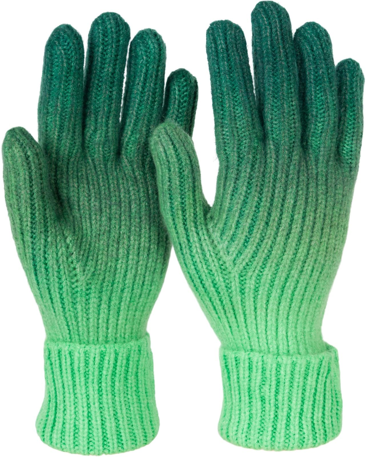 styleBREAKER Women's knitted gloves with colour gradient pattern, winter ombré knitted gloves, finger gloves 09010045, Colour:Dark green-green