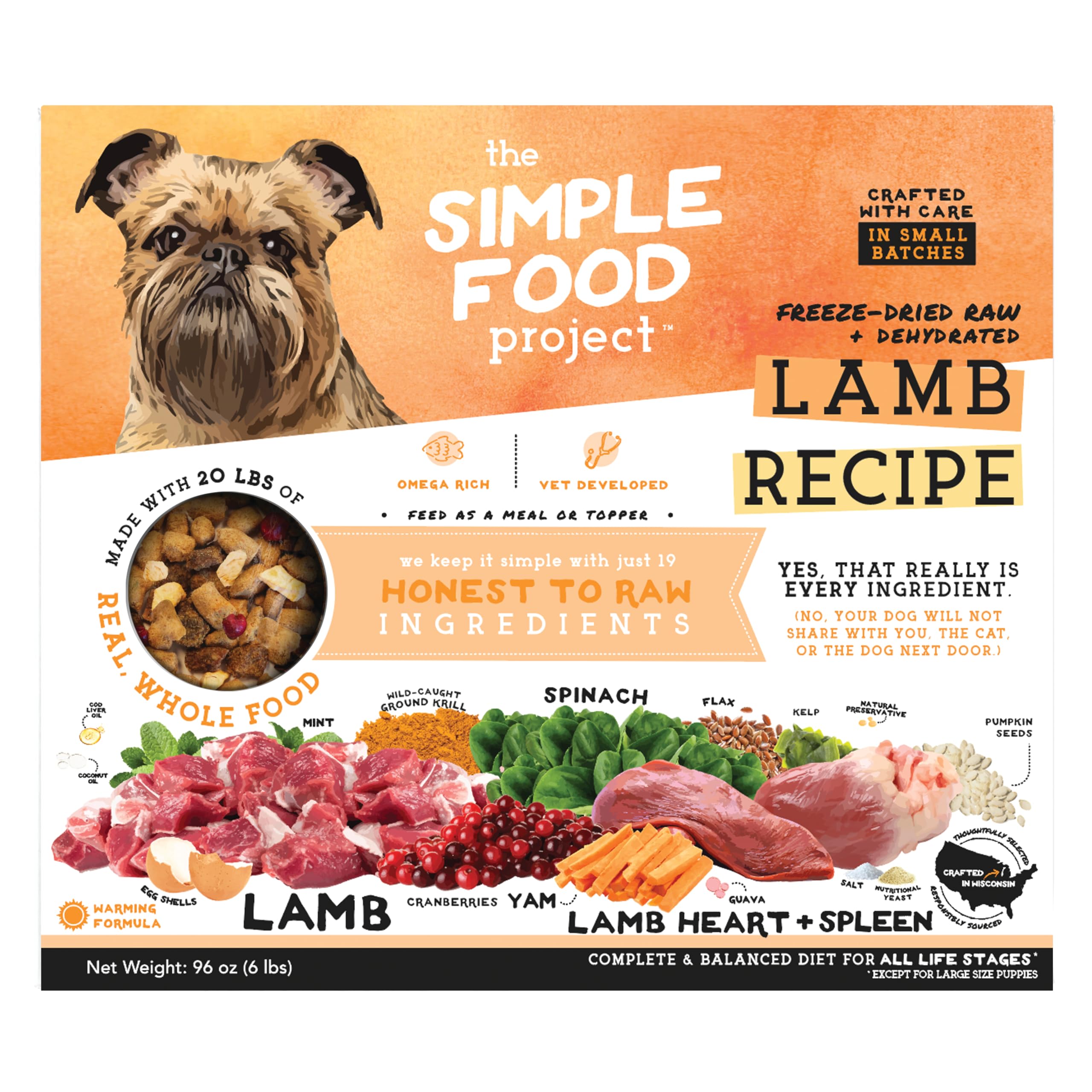 Lamb Recipe - Freeze Dried Raw Food for Dogs - 96oz