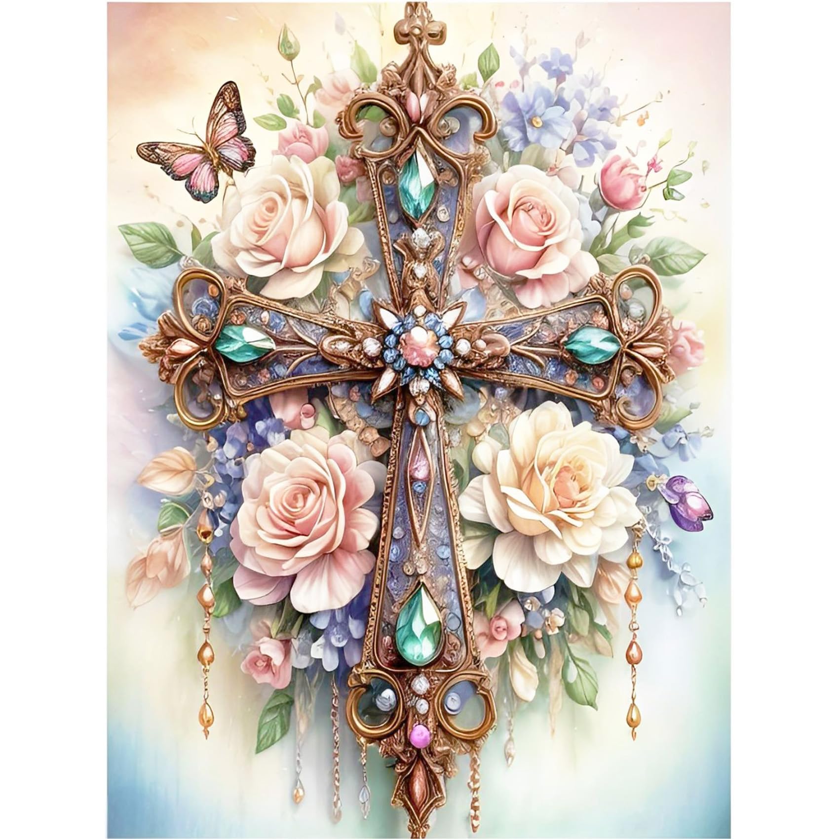 JAKI 5D Diamond Painting Kits for Adults Beginners-Cross Flower Diamond Art Kit for Adults,5D DIY Gem Art Kits for Adults for Gift Home Wall Decor(12x16inch)