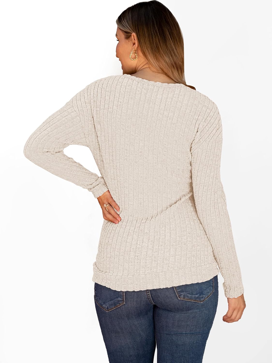 ANRABESS Womens Long Sleeve Tunic Top 2025 Fall Sweaters Lightweight Ribbed Knit Buttons Shirts Casual Work Outfits - Image 6