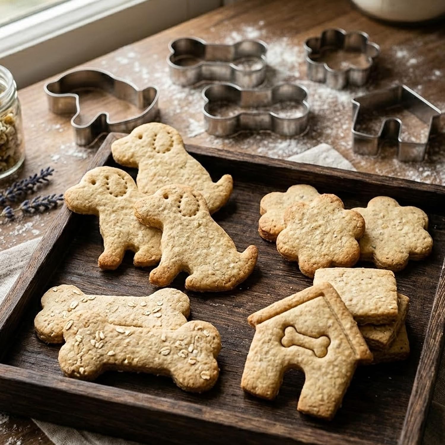 Dog Cookie Cutters, Treat Cutter Set for Homemade Stainless Steel Homemade Dog Biscuit Treats Cutter Including Dogs Bone, Paw Print, Dogs and House Cookie Cutters Shapes for Your Pup/Doggy image 2