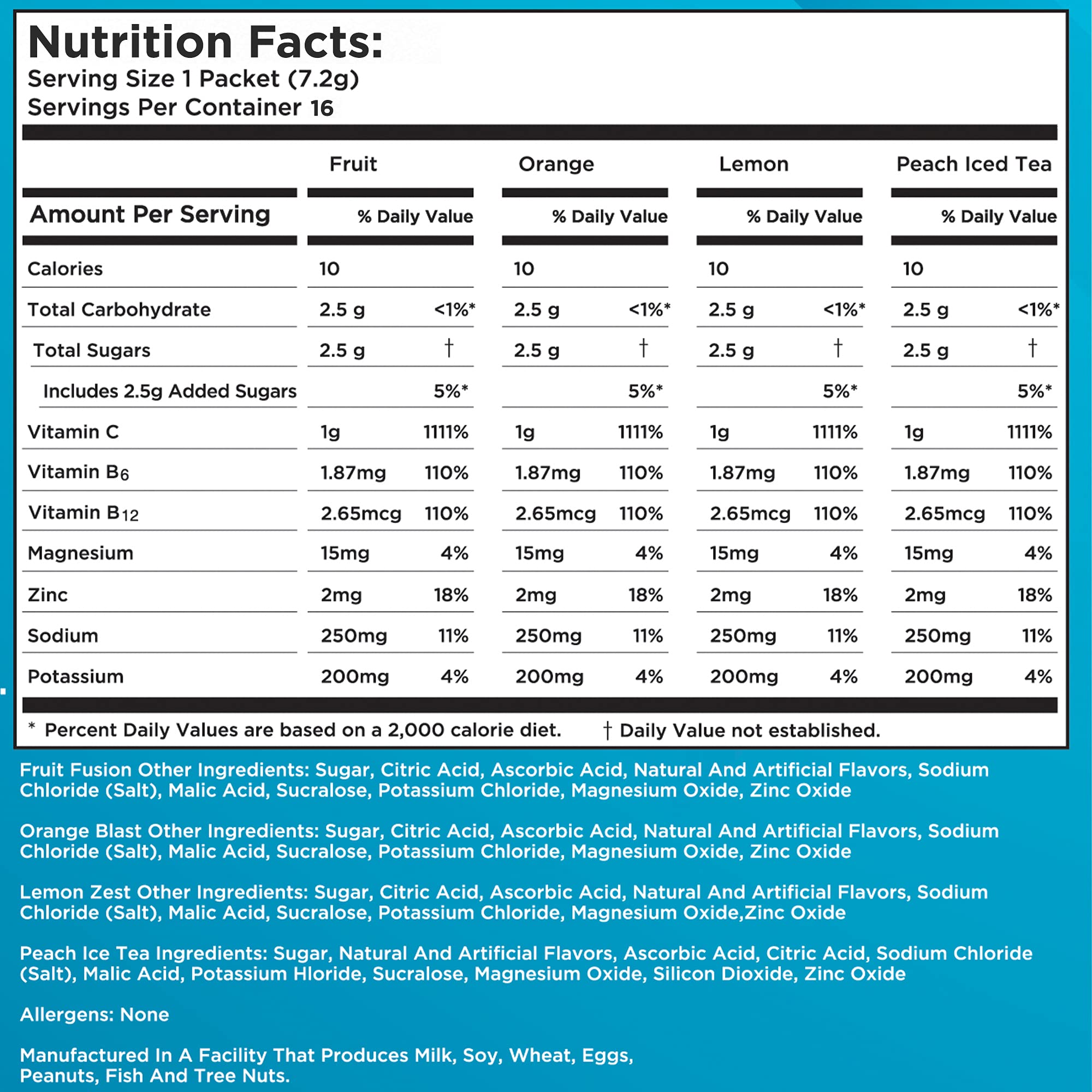 HydroMATE Electrolyte Powder Drink Mix Packets Low Sugar Hydration