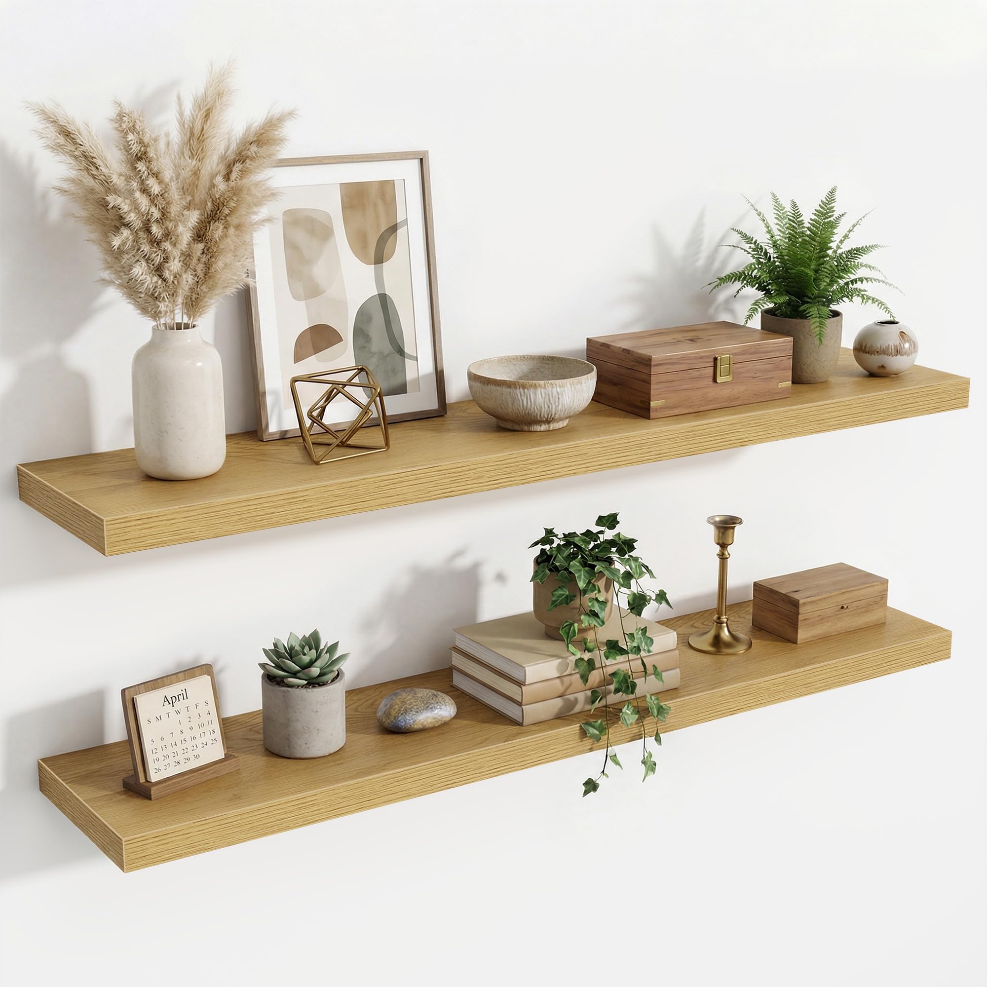 120cm Floating Shelves for Wall Set of 2,23.5cm Deep Floating Shelf Oak