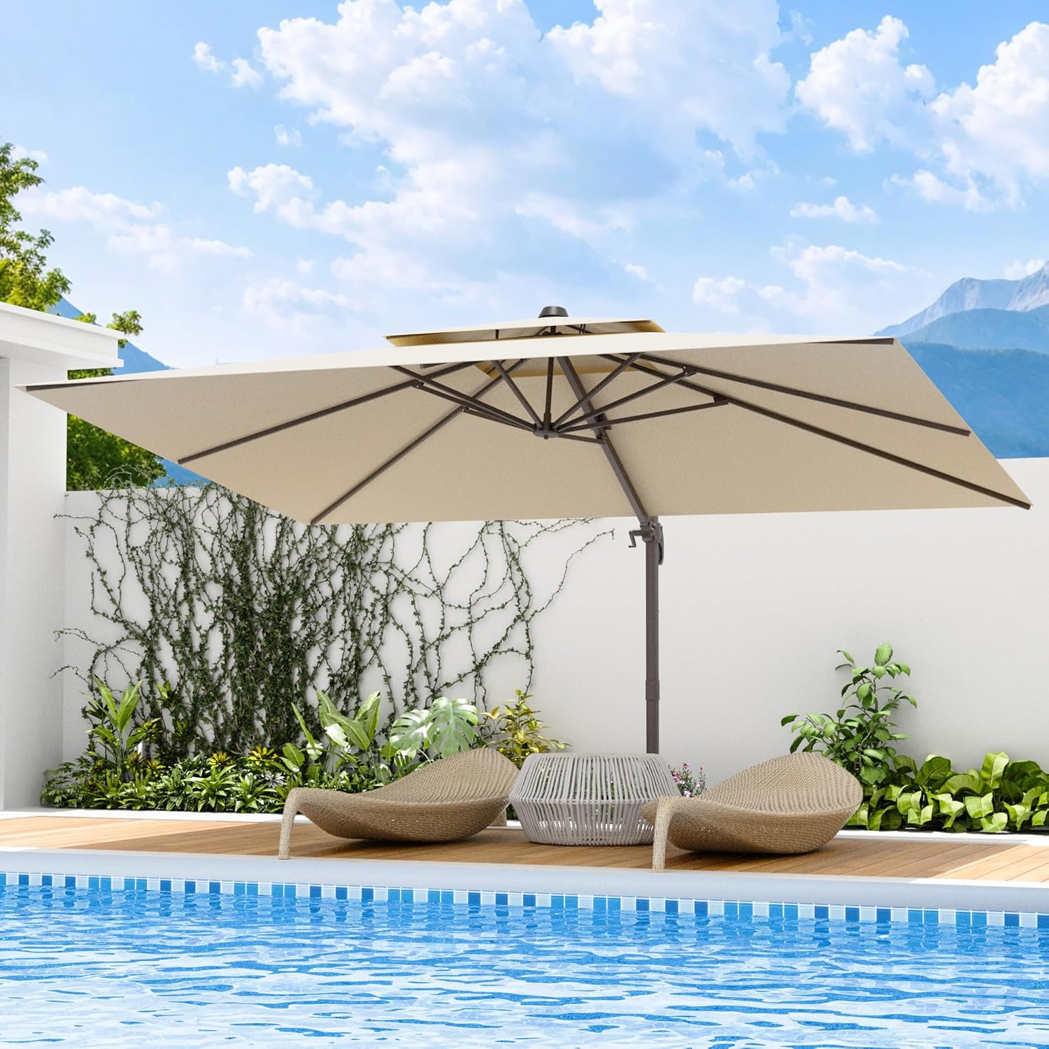 10x13 FT Patio Umbrella, Large Cantilever Rectangular Double Top Heavy Duty Offset Umbrellas with 360° Rotation, Outdoor shade for Garden Deck Pool Patio, Beige - Image 7