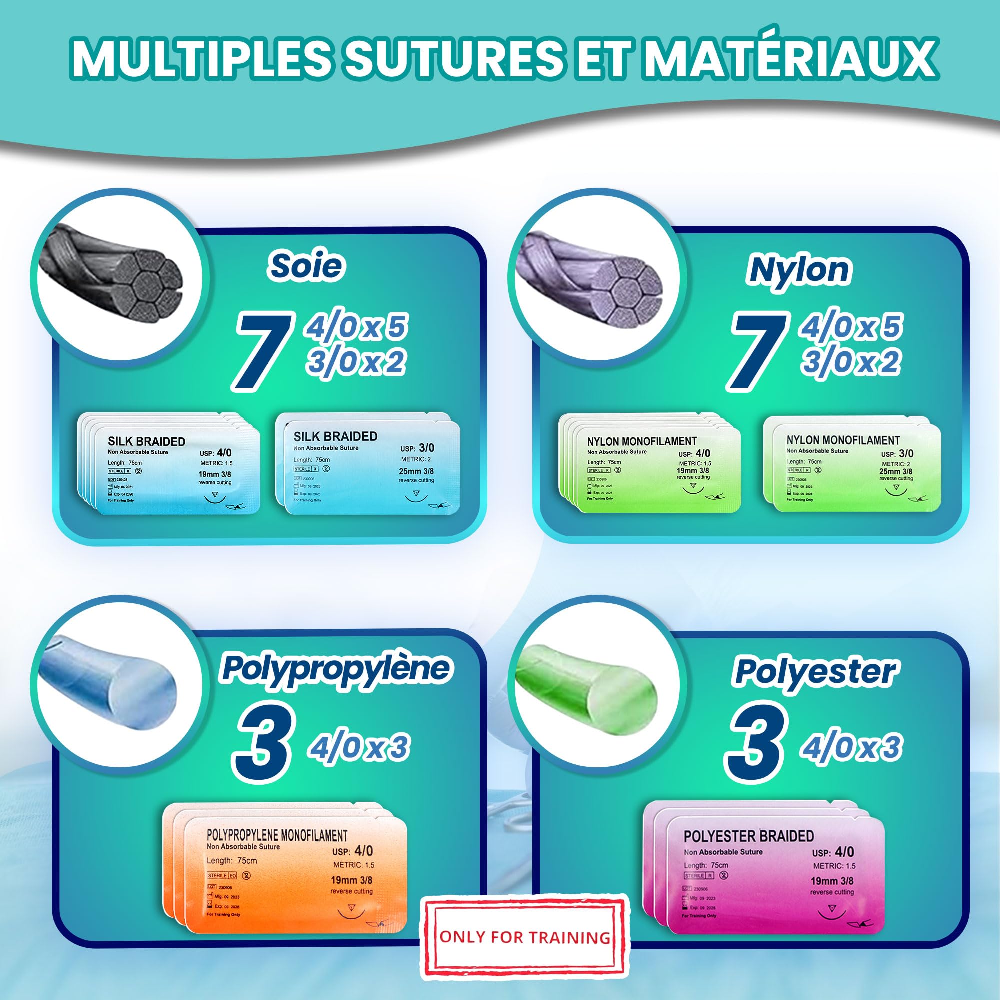 Kit suture avec Coussin Réaliste à Veines - Kit de Suture pour pratiquer, kit de suture etudiant medecine avec e-learning, kit suture medecine pour Étudiants, cadeau étudiant médecine