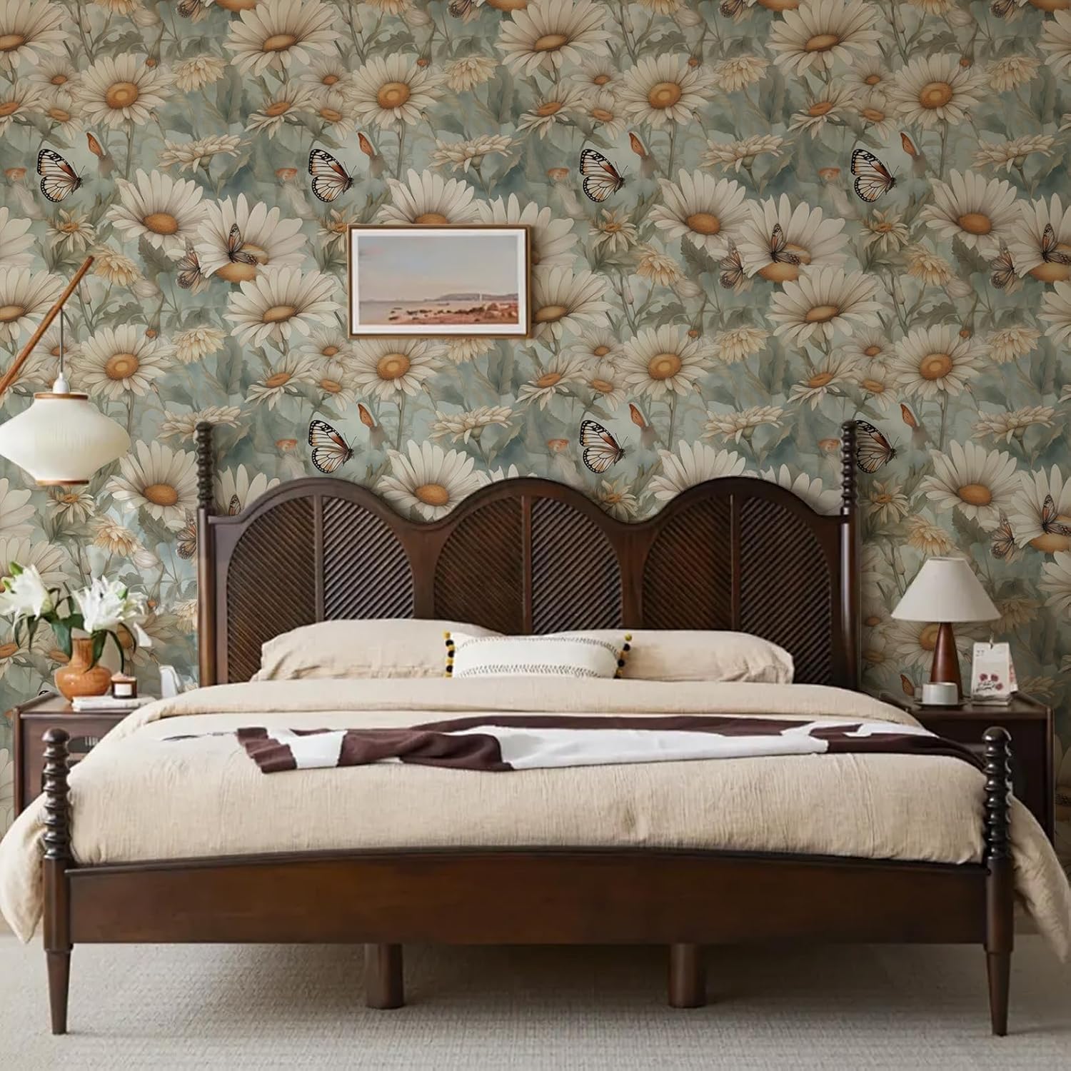 Daisies and Butterflies Peel and Stick Boho Self Adhesive Waterproof Removable Decorative Vinyl Easy Peel Off Stick on Wallpaper for Living Room Bedroom Cabinets 17.71" X 118.1"
