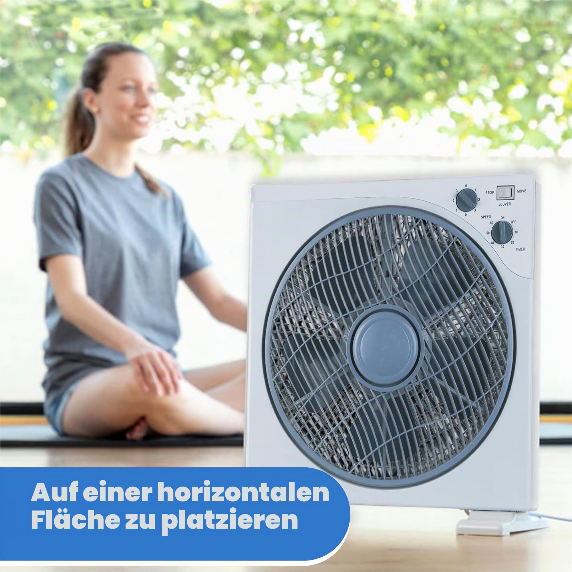 ARDES - Tragbarer quadratischer Tisch- oder Bodenventilator mit 5 Flügeln und 3 Intensitätsstufen, 360-Grad-Drehung und Timer, Bodenventilator, weiß, Box Floor AR5B29