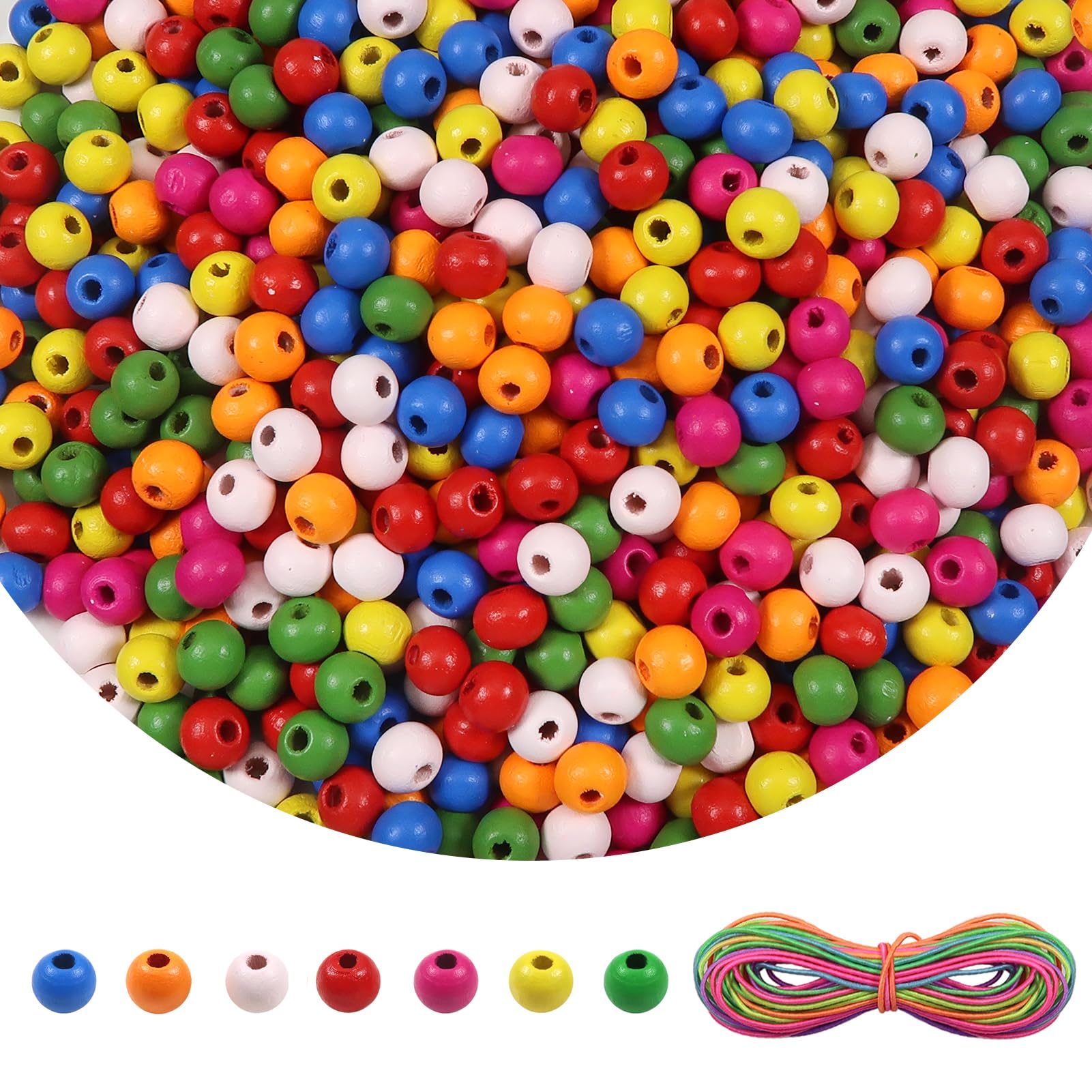 TOAOB 600 stuks natuurlijke ronde houten kralen, meerkleurig, 6-14 mm, gemengde grootte, ronde houten kralen met gat voor het maken van doe-het-zelf