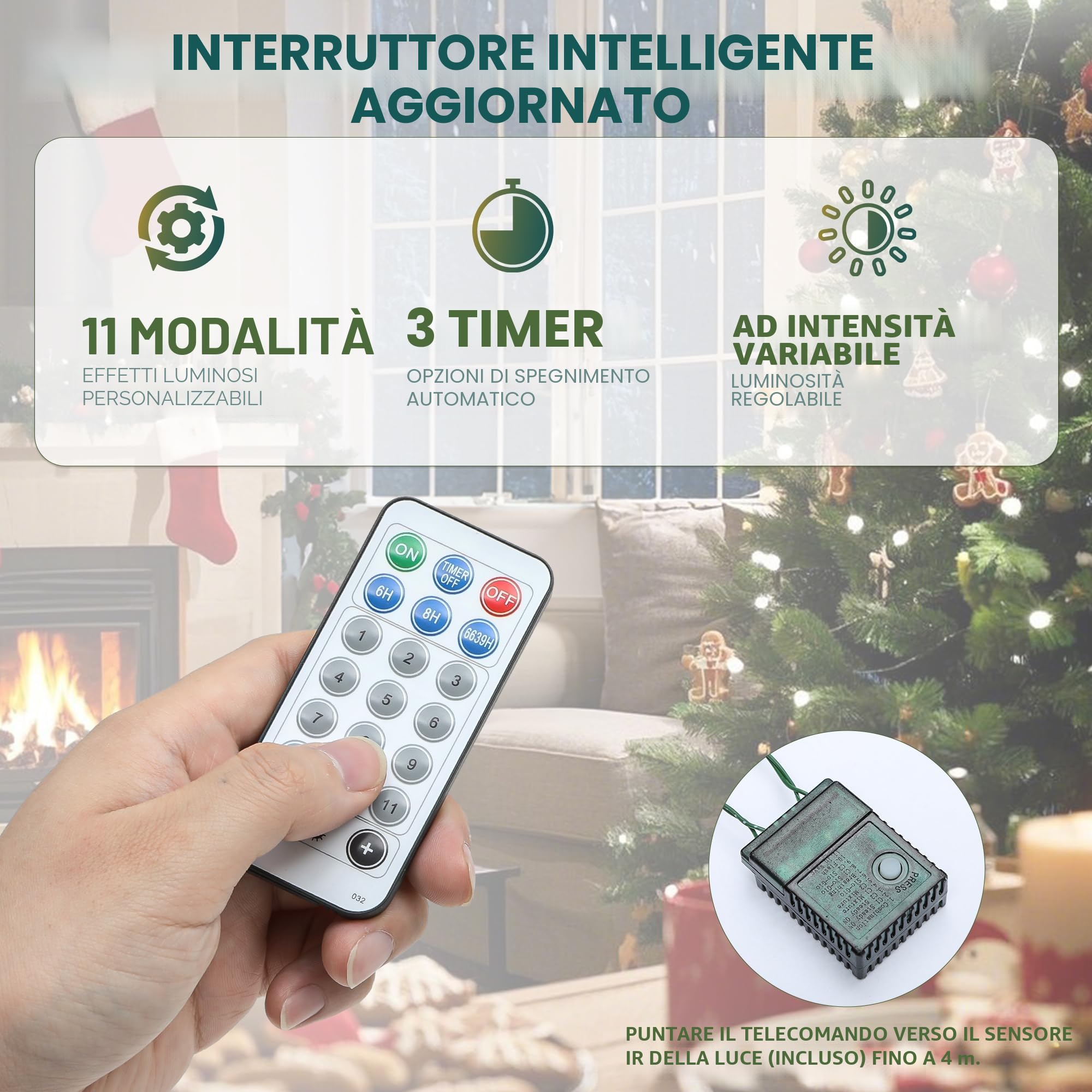 YITAHOME Albero di Natale artificiale da 180 cm con telecomando, albero innevato con tecnologia a cerniera, 1338 punte di rami, 270 luci bianco caldo e multicolori con paralumi rimovibili, 11 modalità