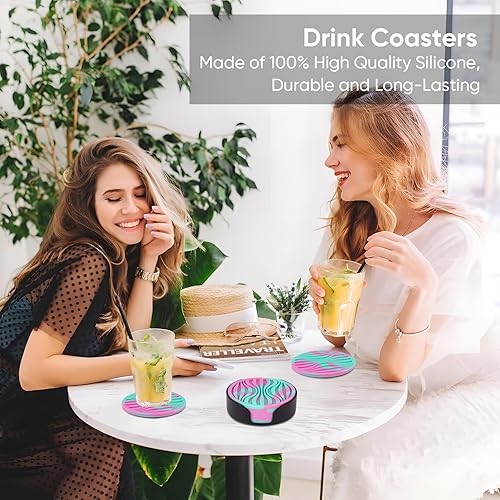 Miniatura 3 de Paquete de 6 posavasos para bebidas con soporte, posavasos de silicona antideslizantes, posavasos de goma vivos para bebidas calientes o frías, se