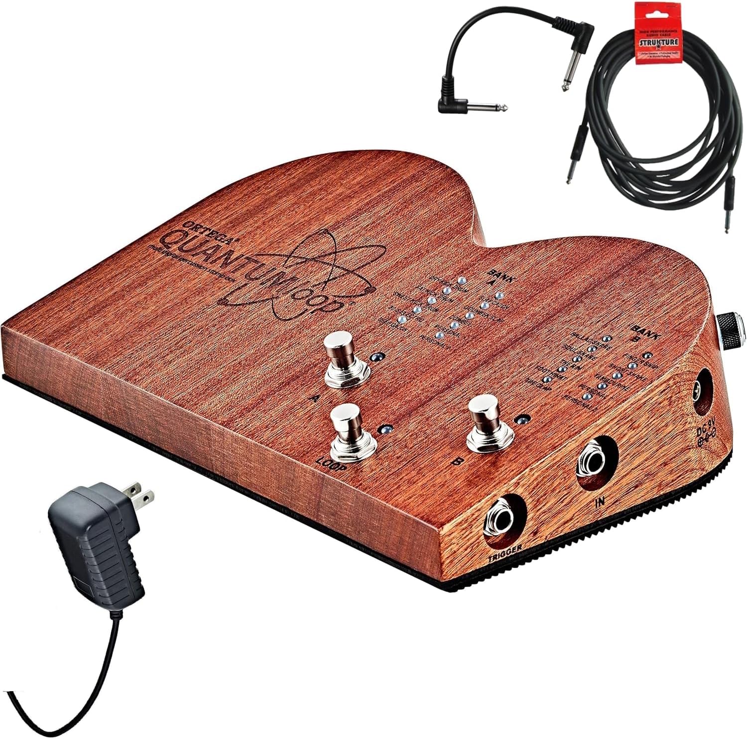 Ortega Guitars QUANTUMloop Looper Stompbox Pedal w/ Built-in Percussion Samples - Bundle with Instrument Cable and Patch Cable
