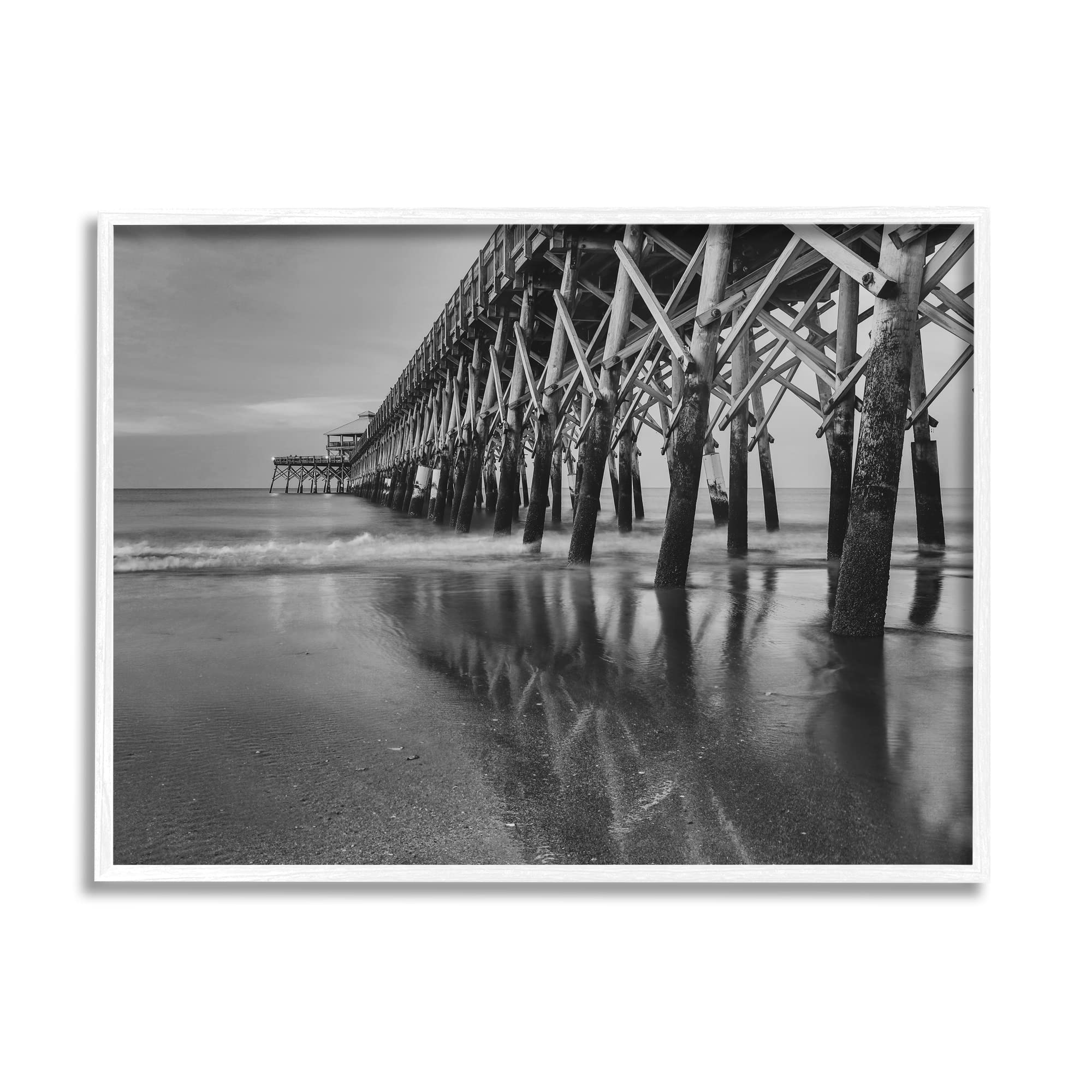 Stupell Industries Grayscale Ocean Photography Tall Water Bridge Dock, Design by Daniel Sproul