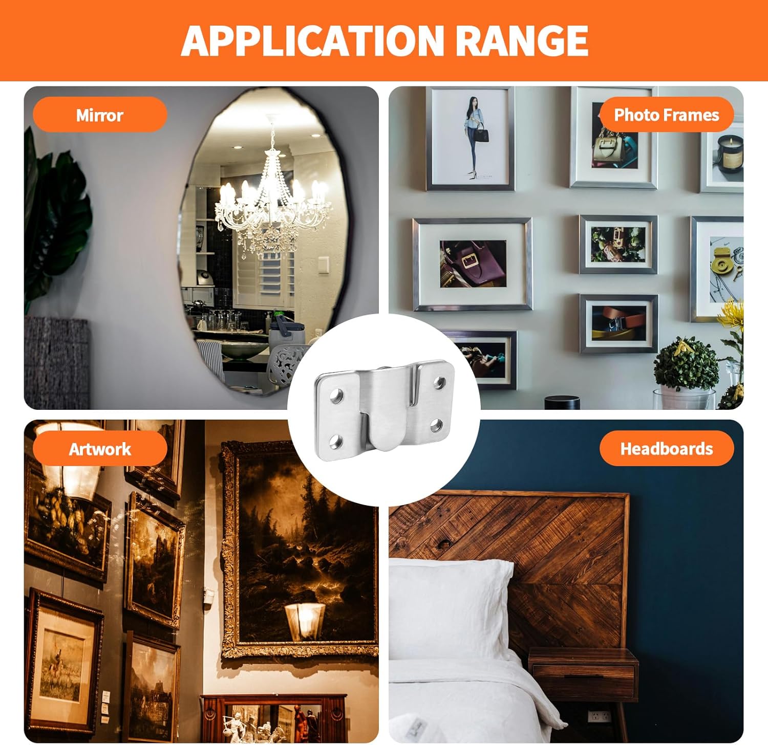4 Pairs Stainless Steel Flush Mount Bracket, Interlocking Heavy Duty Photo Frame Hook, Interlocking Furniture Connector for Hanging Headboards Large Picture Display Wall Mount Hardware