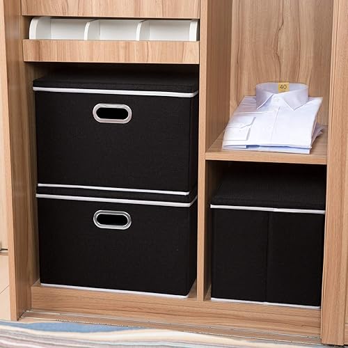 Miniatura 4 de Prandom - Contenedores grandes y plegables de lino con tapas, paquete de 1, 3 y 5 unidades