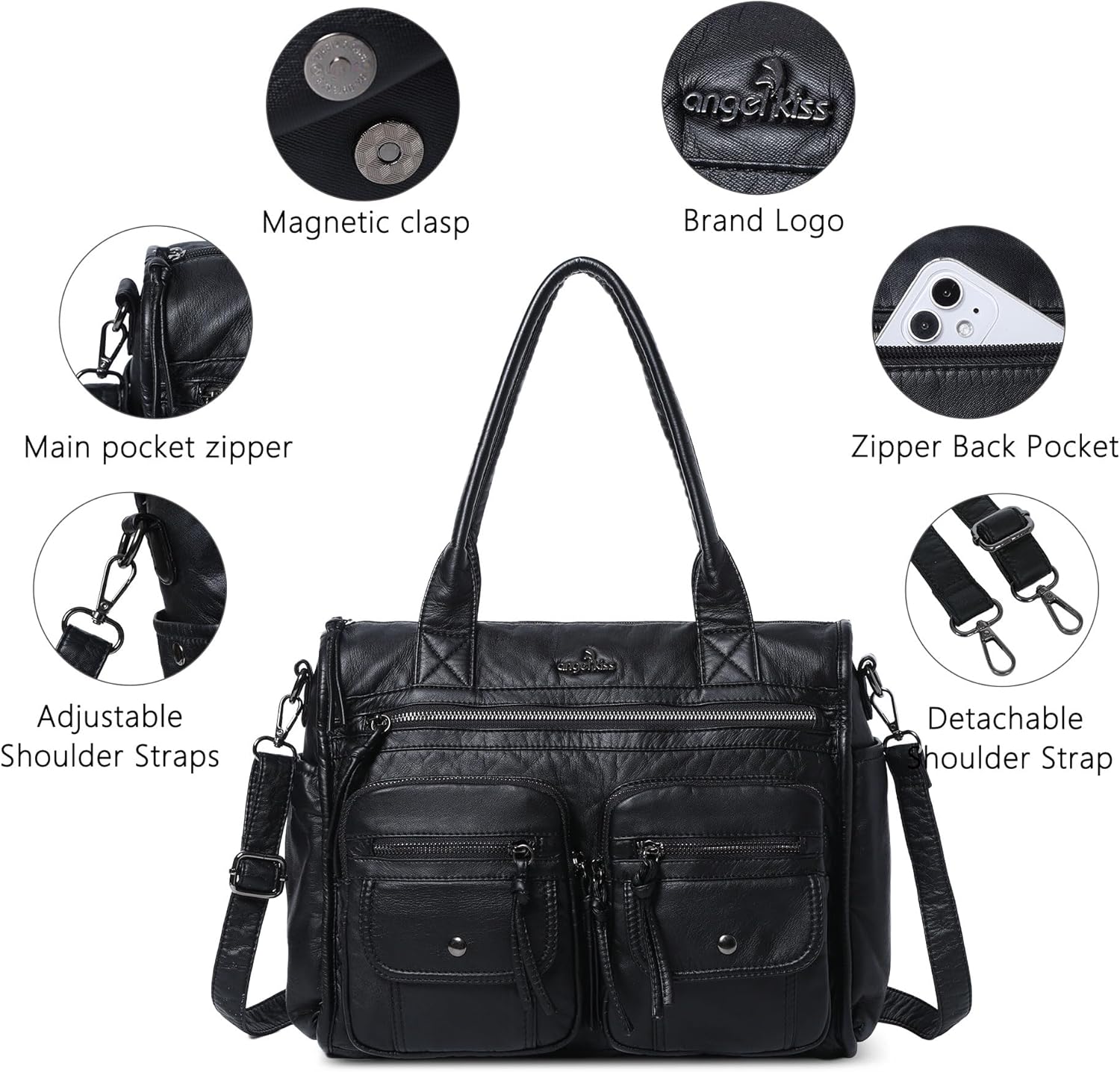 Angel Kiss Purses and Handbag for Women Soft Leather Hobo Bags Satchel Shoulder Bags Ladies Tote Crossbody Bag - Image 6