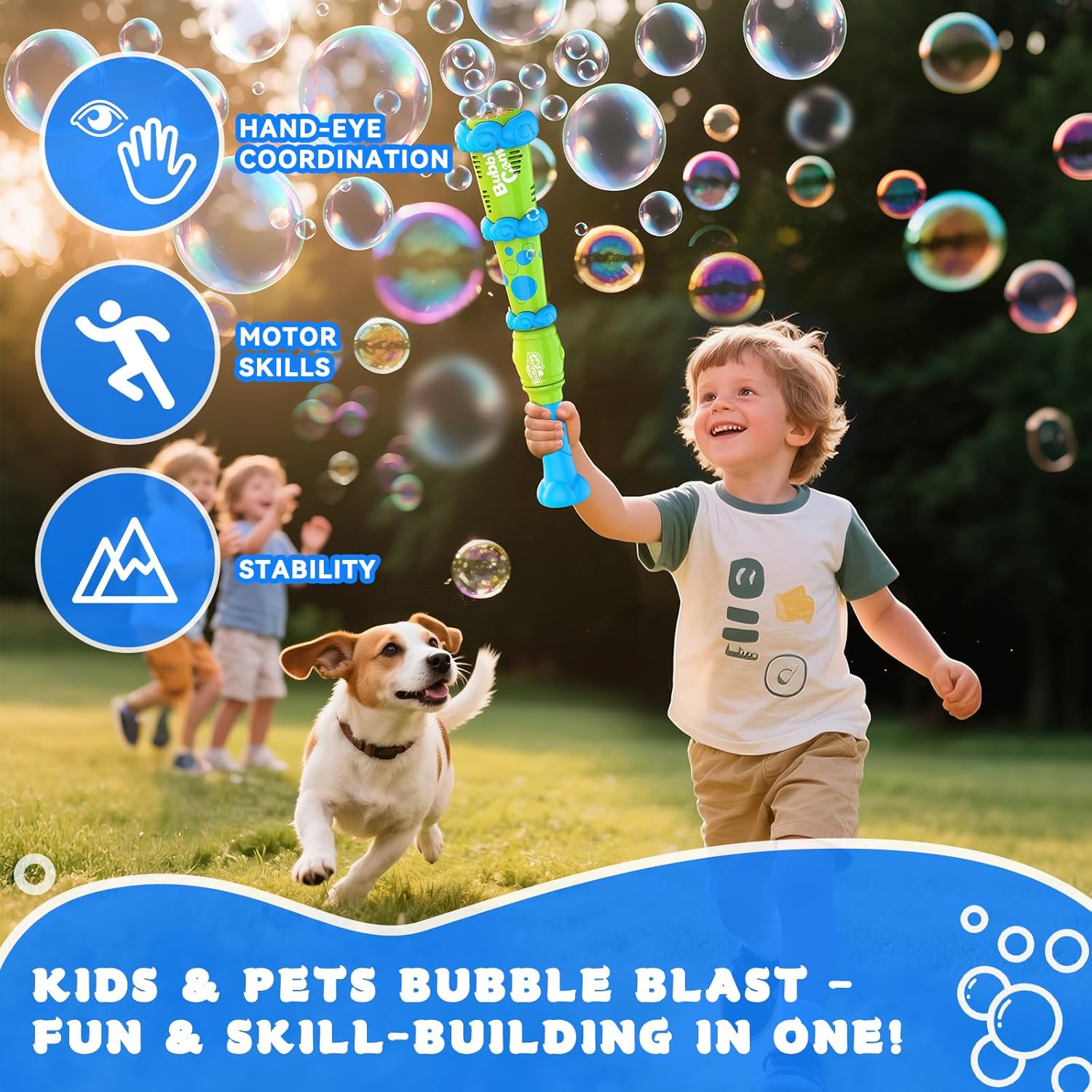 Electric Bubble Wand for Kids - Tons of Long-Lasting Bubbles in Seconds - 8oz Bubble Solutions Included (Suitable for Toddlers & Pets) - Bubble Machine for Indoor/Outdoor Party Gifts for Ages 3+