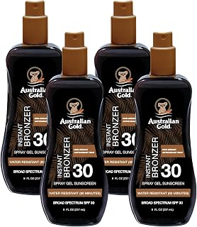 Australian Gold Spray Gel Sunscreen with Instant Bronzer SPF 30, 8 Ounce | Moisturize & Hydrate Skin | Broad Spectrum | Water Resistant | Non-Greasy | Oxybenzone Free | Cruelty Free (Pack of 4)