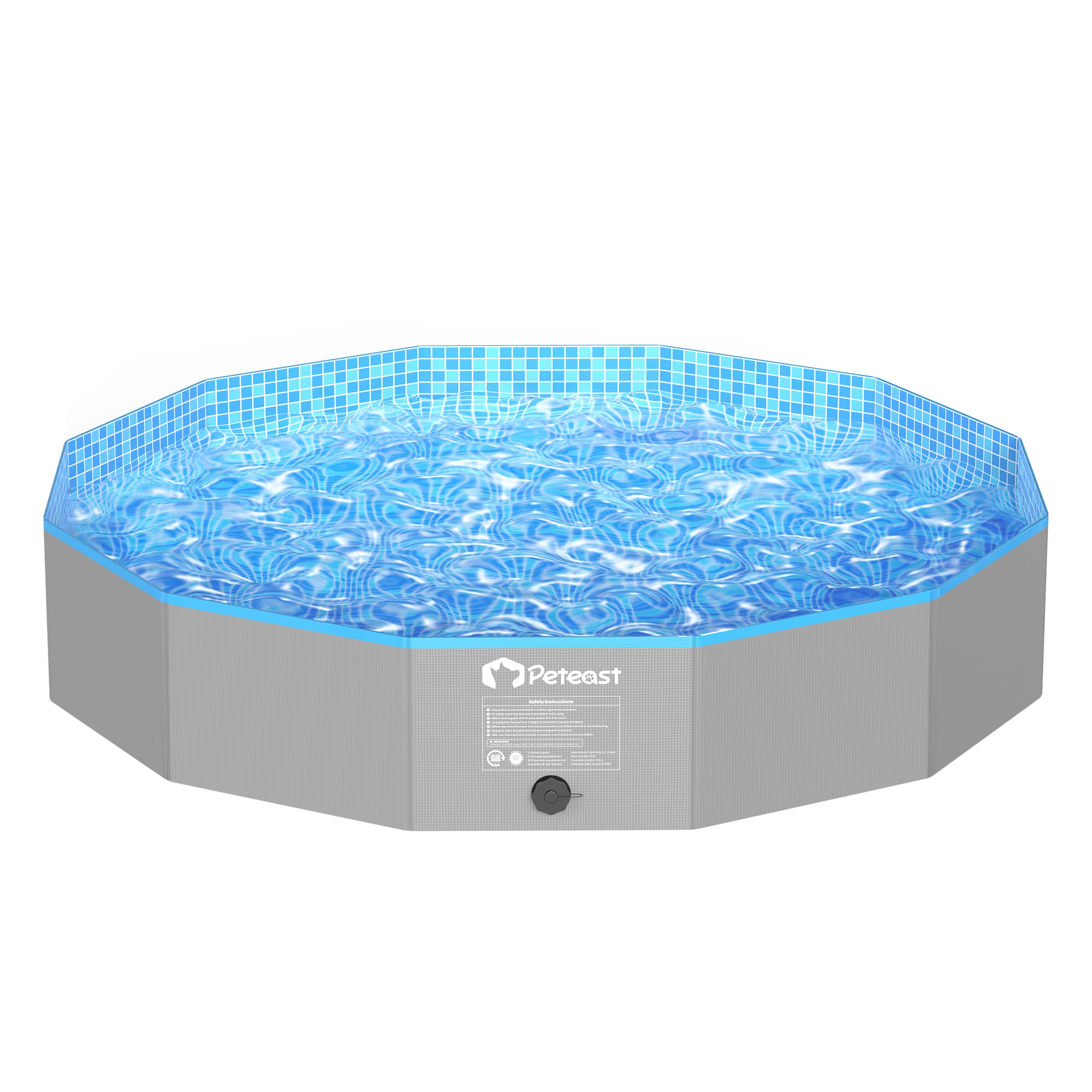 Peteast Foldable Dog Pool with Sturdy Round Design, Extra Large Portable Pet Bathtub, Durable 64" Diameter Portable Design for Backyard & Indoor Use (Includes 2 Flying Disks)