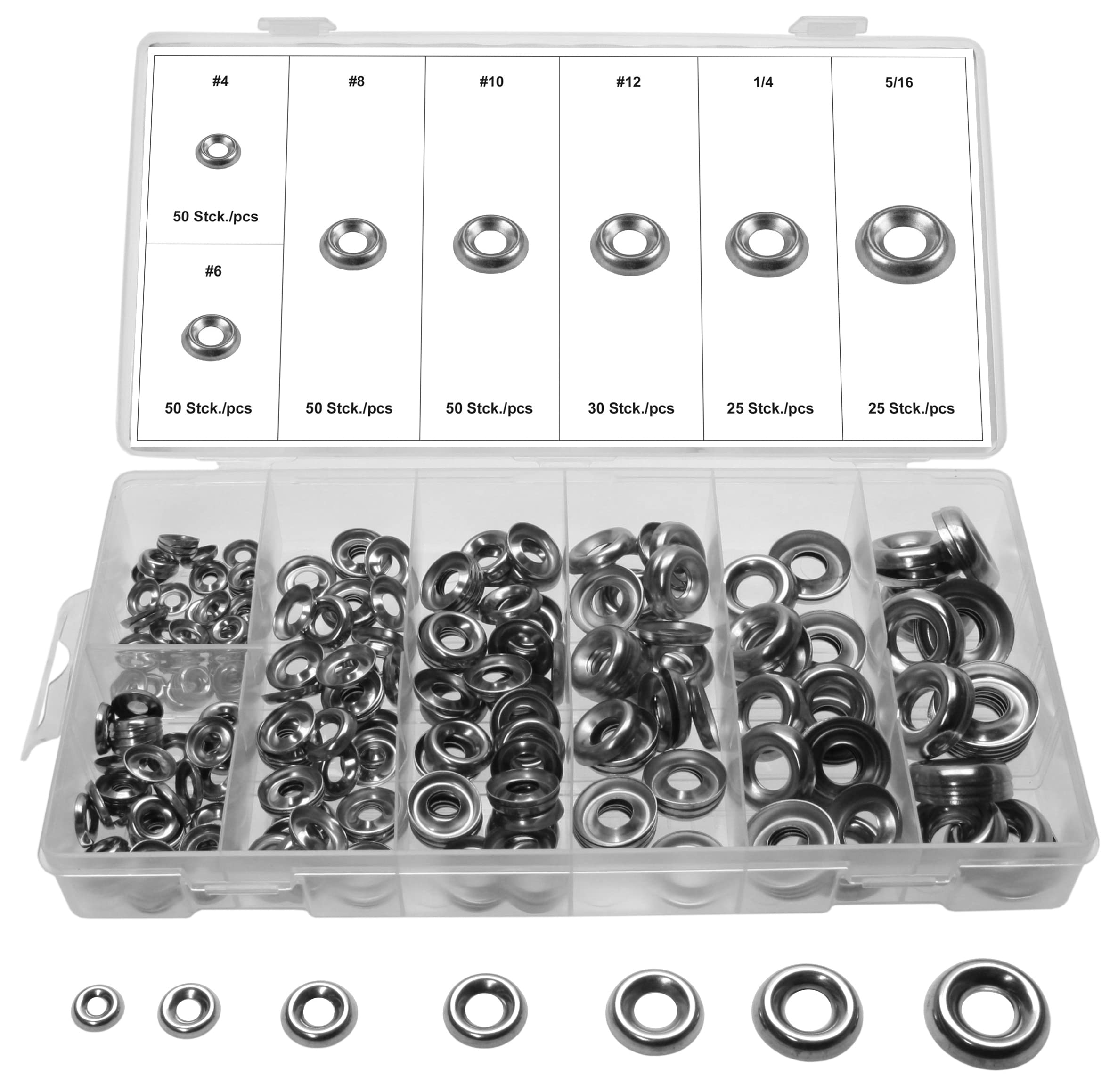 Rosetas/arandelas avellanadas/arandelas para tornillos de cabeza avellanada, acero inoxidable V2A, 280 piezas
