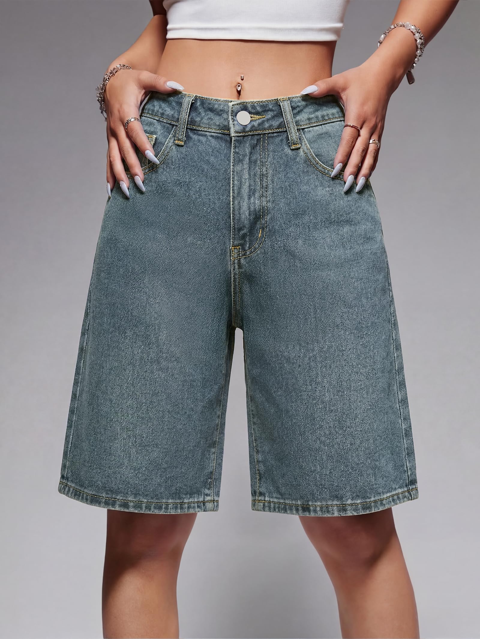 EMMIOL Damen-Jorts, Baggy-Jeans, Jorts, Outfits, mittel-niedrige Taille, Denim-Shorts, Y2K-Shorts, Sommer, heiße kurze Hose, Streetwear