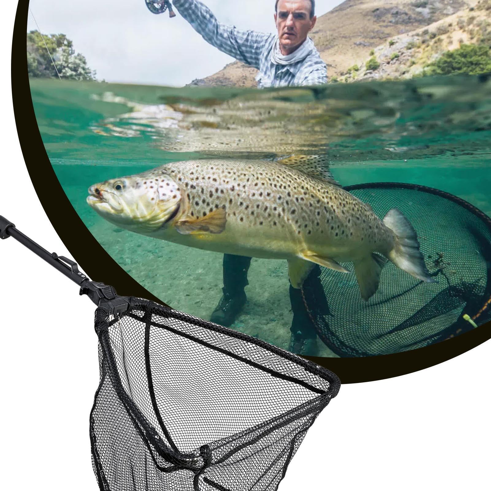 Épuisette Pliante Pour Pêche – Maille Douce, Manche Antidérapant – Compacte, Facile à Transporter – Truite, Perche, Silure